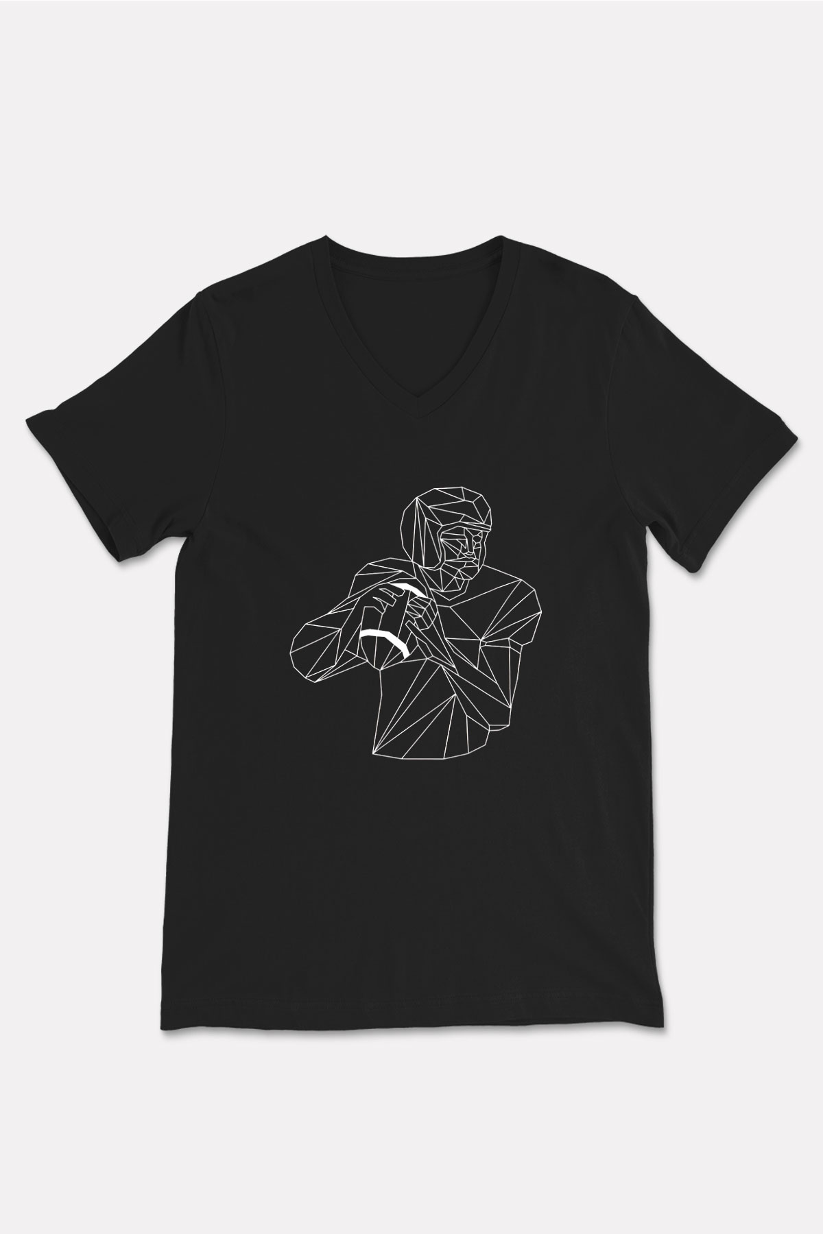 Rugby Baskılı Unisex Siyah V Yaka Tişört