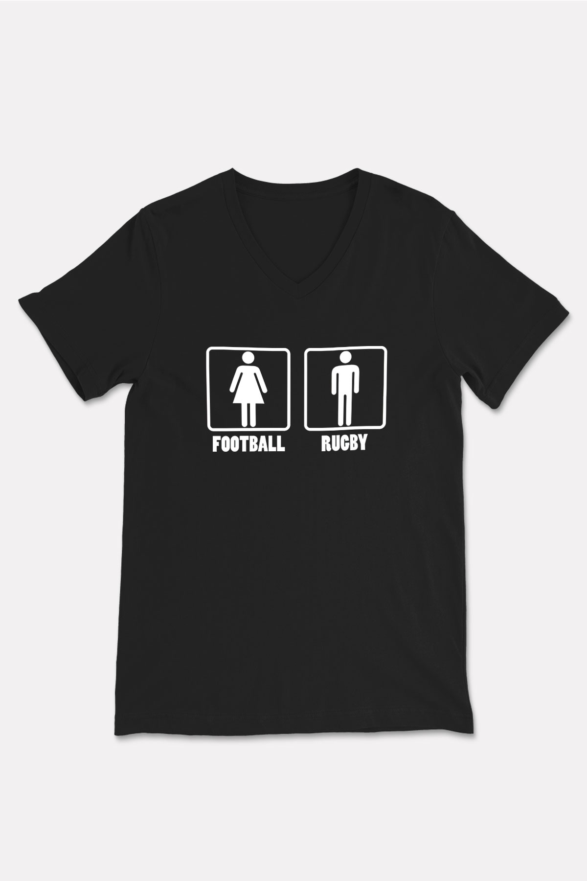 Rugby Baskılı Unisex Siyah V Yaka Tişört