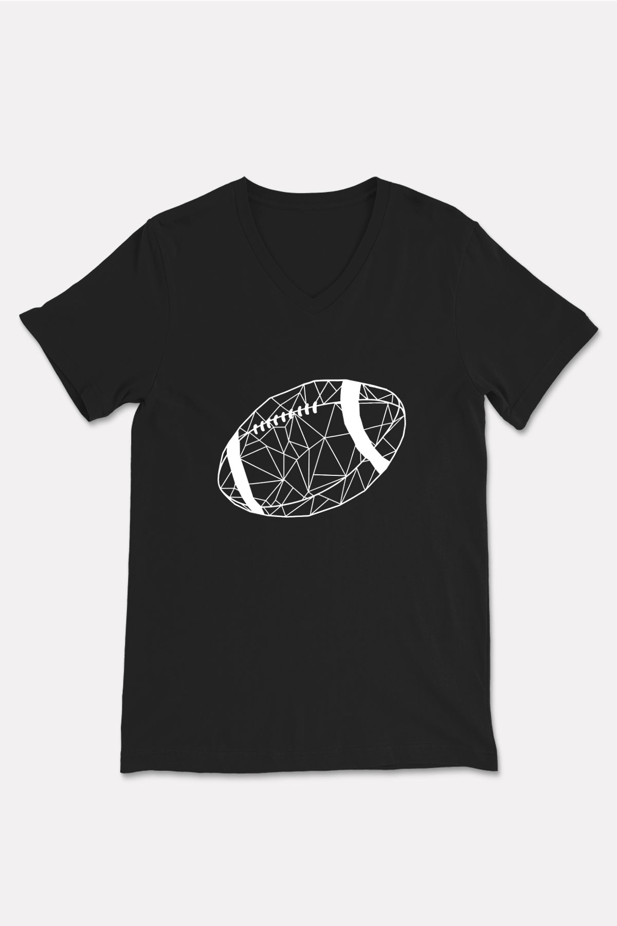 Rugby Baskılı Unisex Siyah V Yaka Tişört