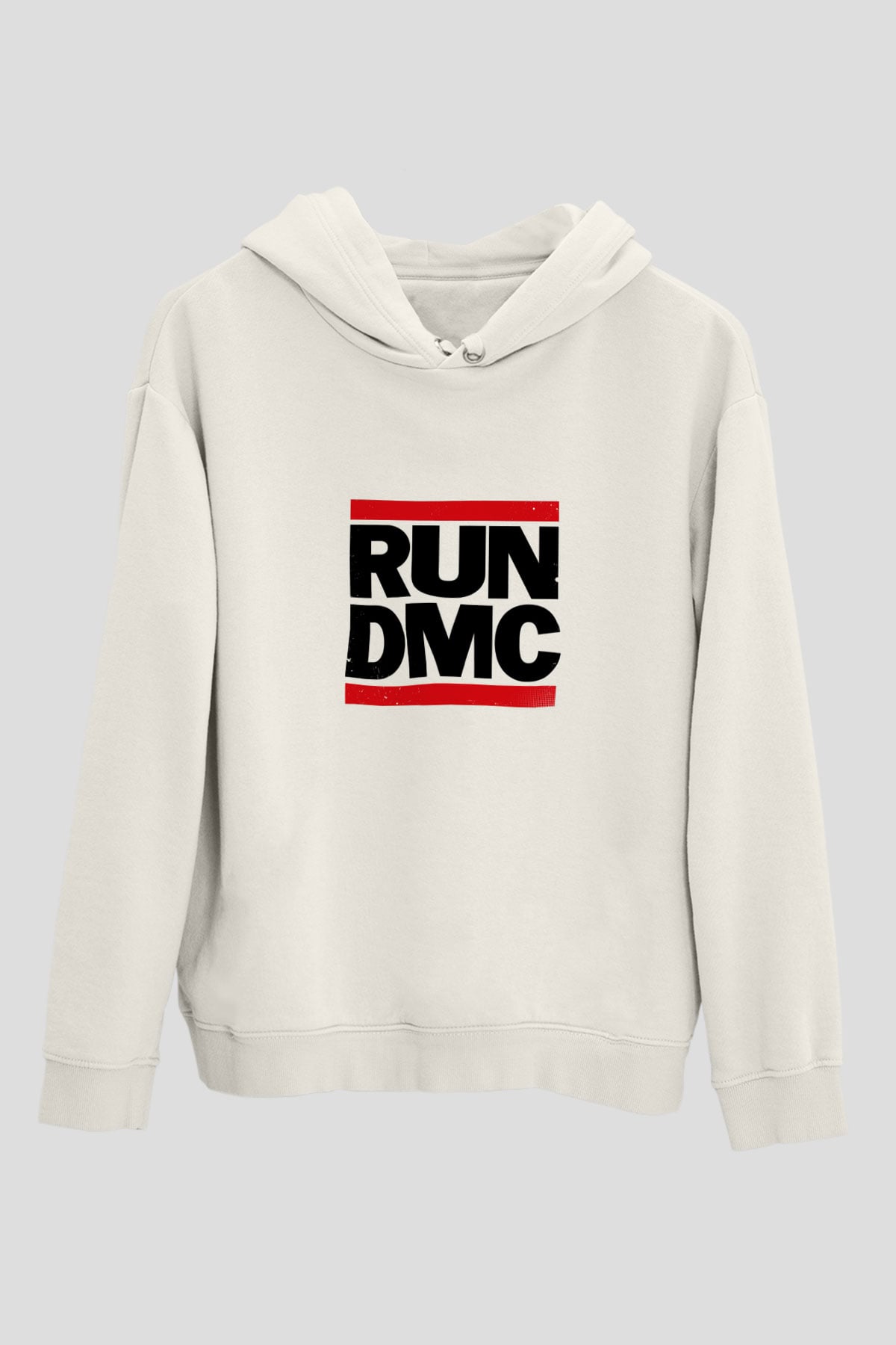 Run DMC Baskılı Unisex Beyaz Kapüşonlu Sweatshirt