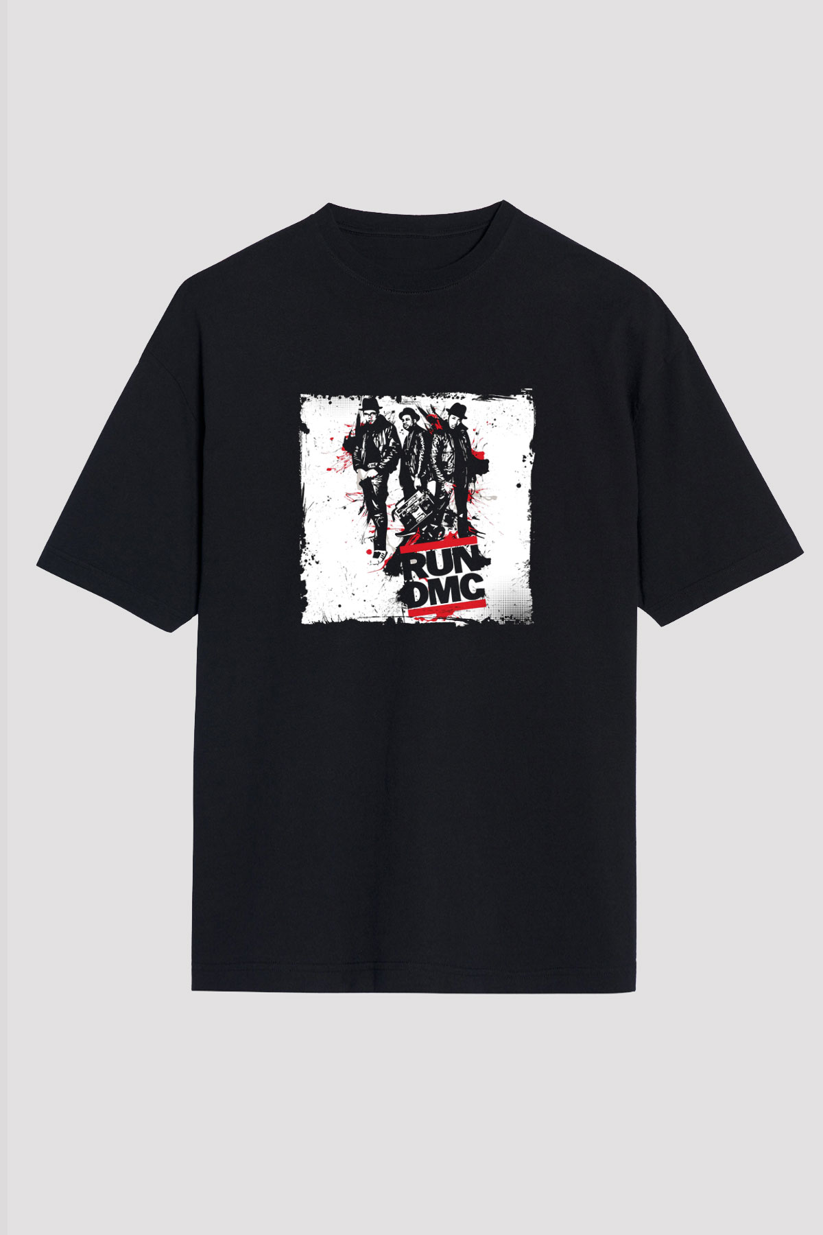 Run DMC Baskılı Unisex Oversize Siyah Tişört
