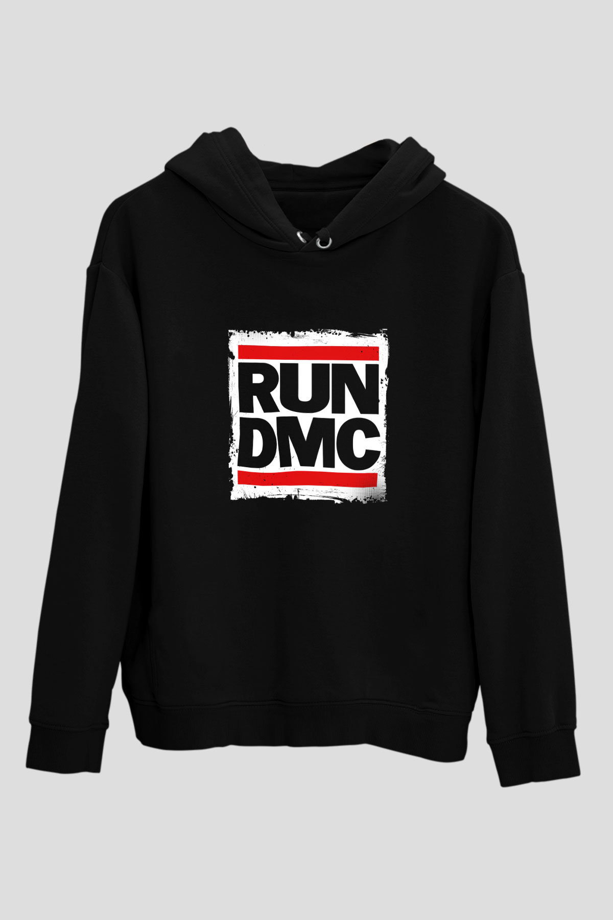 Run DMC Baskılı Unisex Siyah Hoodie