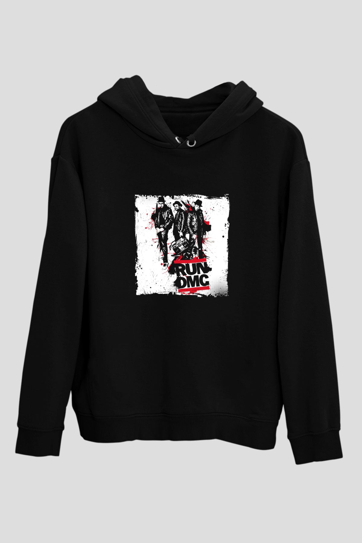 Run DMC Baskılı Unisex Siyah Hoodie