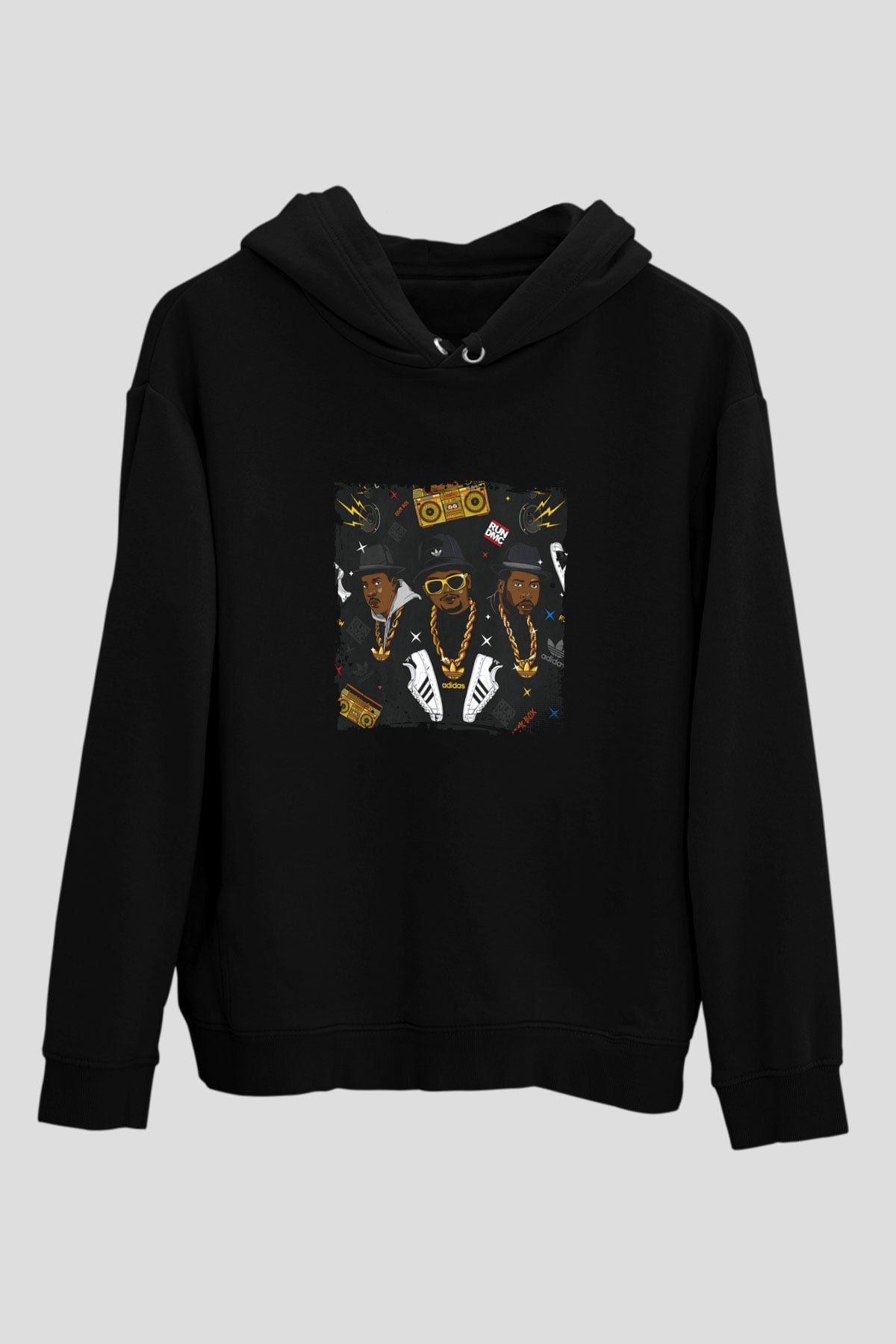 Run DMC Baskılı Unisex Siyah Hoodie