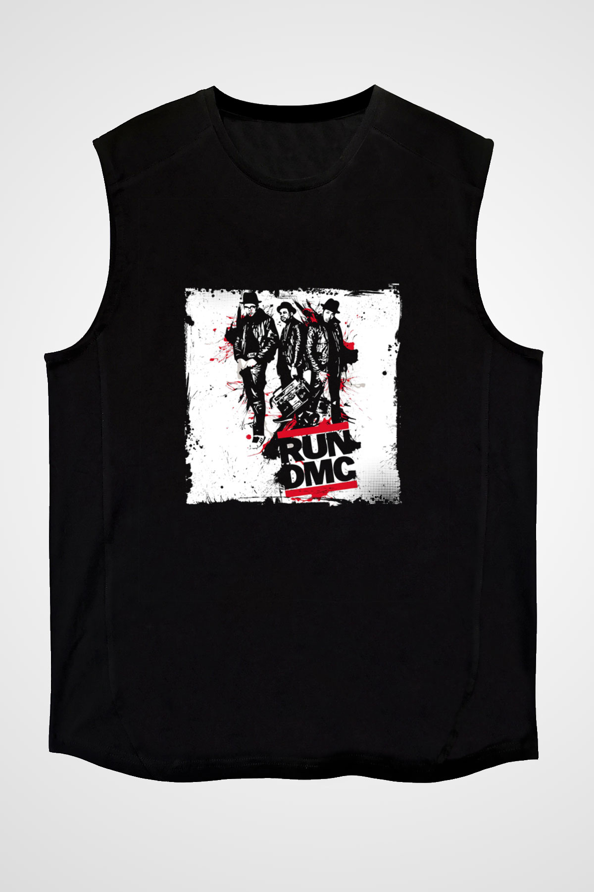Run DMC Baskılı Unisex Siyah Kolsuz Tişört