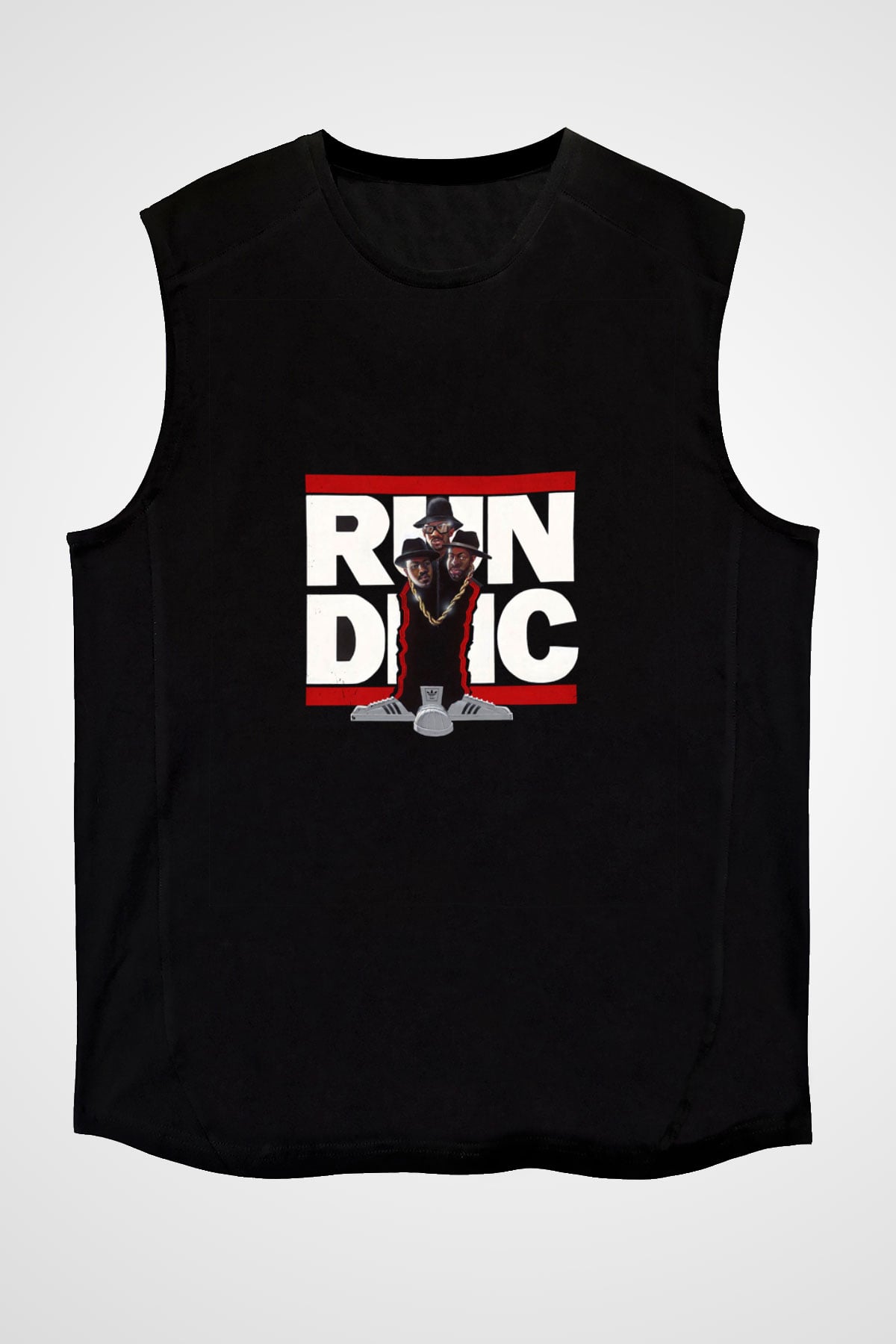 Run DMC Baskılı Unisex Siyah Kolsuz Tişört