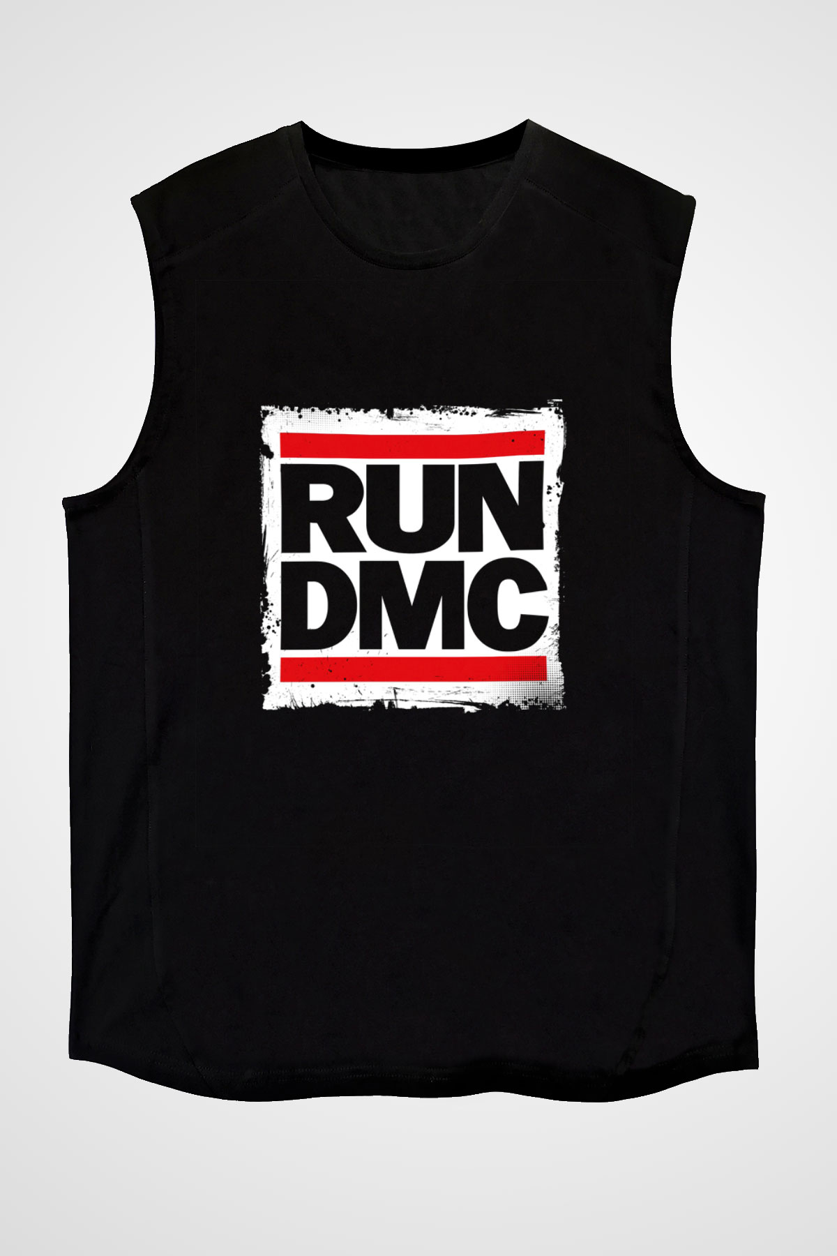 Run DMC Baskılı Unisex Siyah Kolsuz Tişört