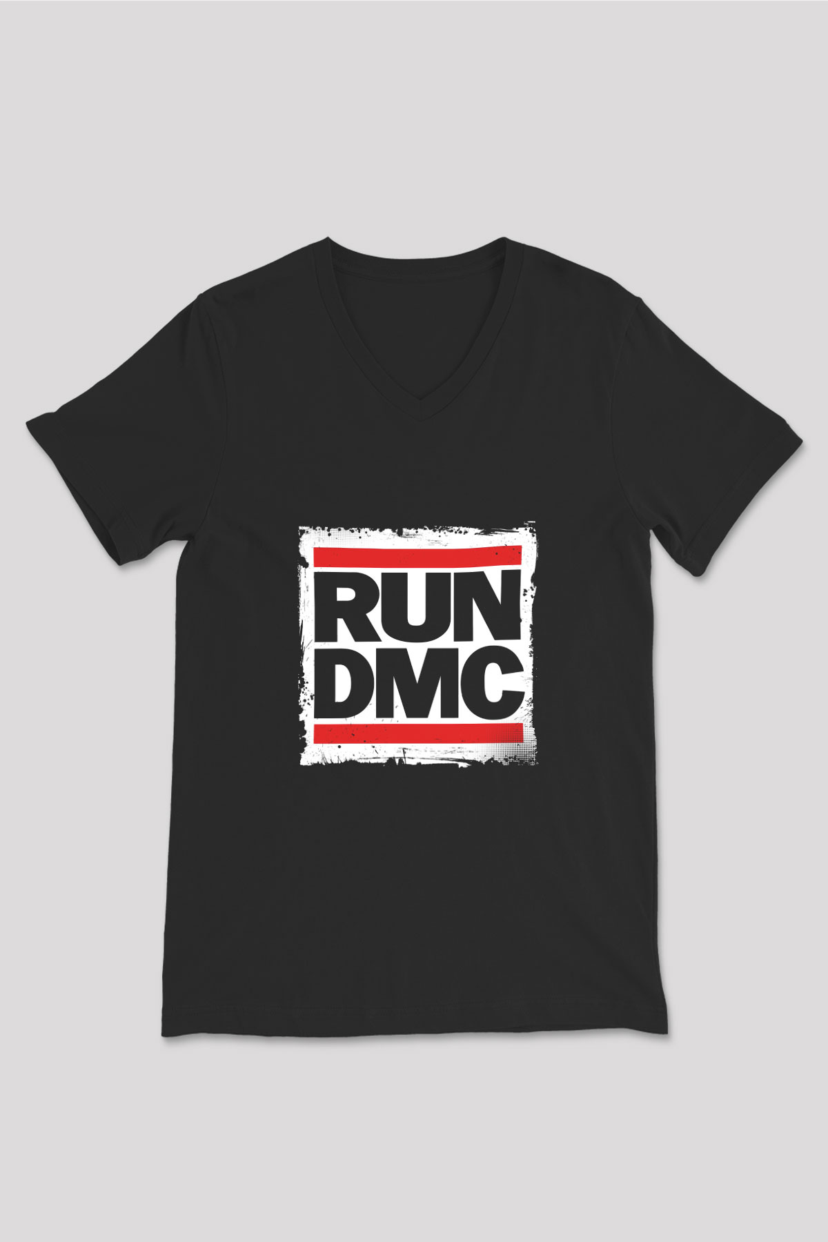 Run DMC Baskılı Unisex Siyah V Yaka Tişört