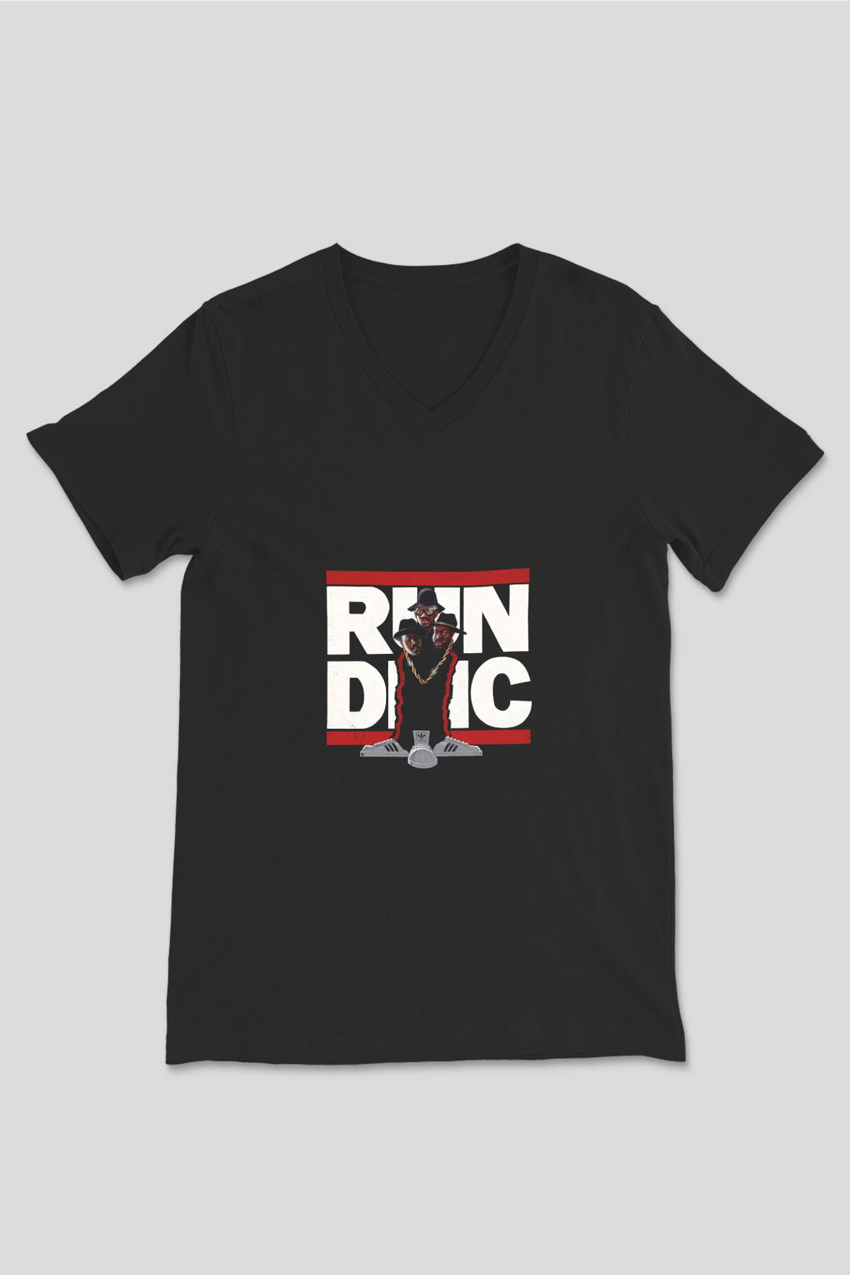 Run DMC Baskılı Unisex Siyah V Yaka Tişört