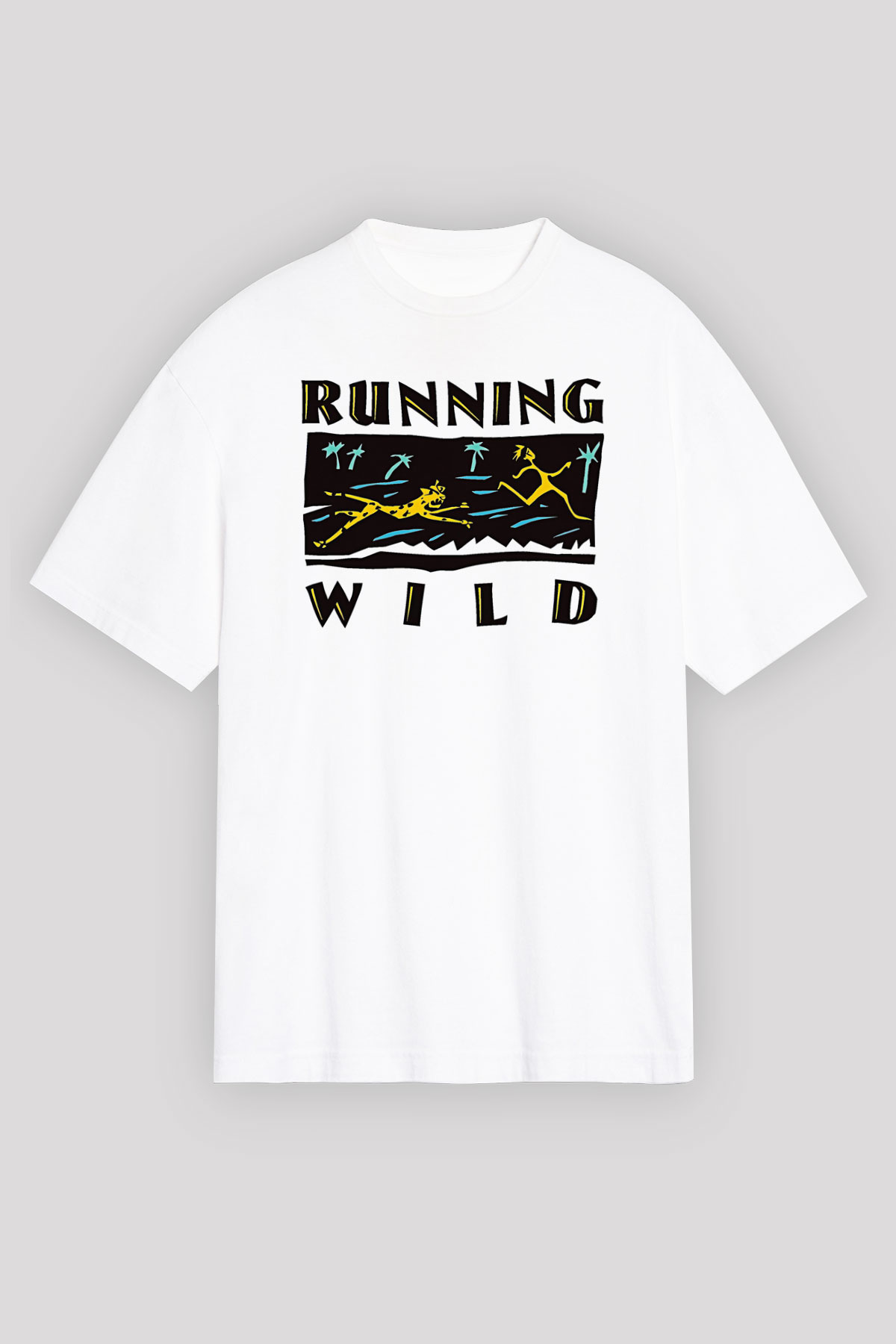 Running Wild Baskılı Beyaz Unisex Oversize Tişört - Tshirt