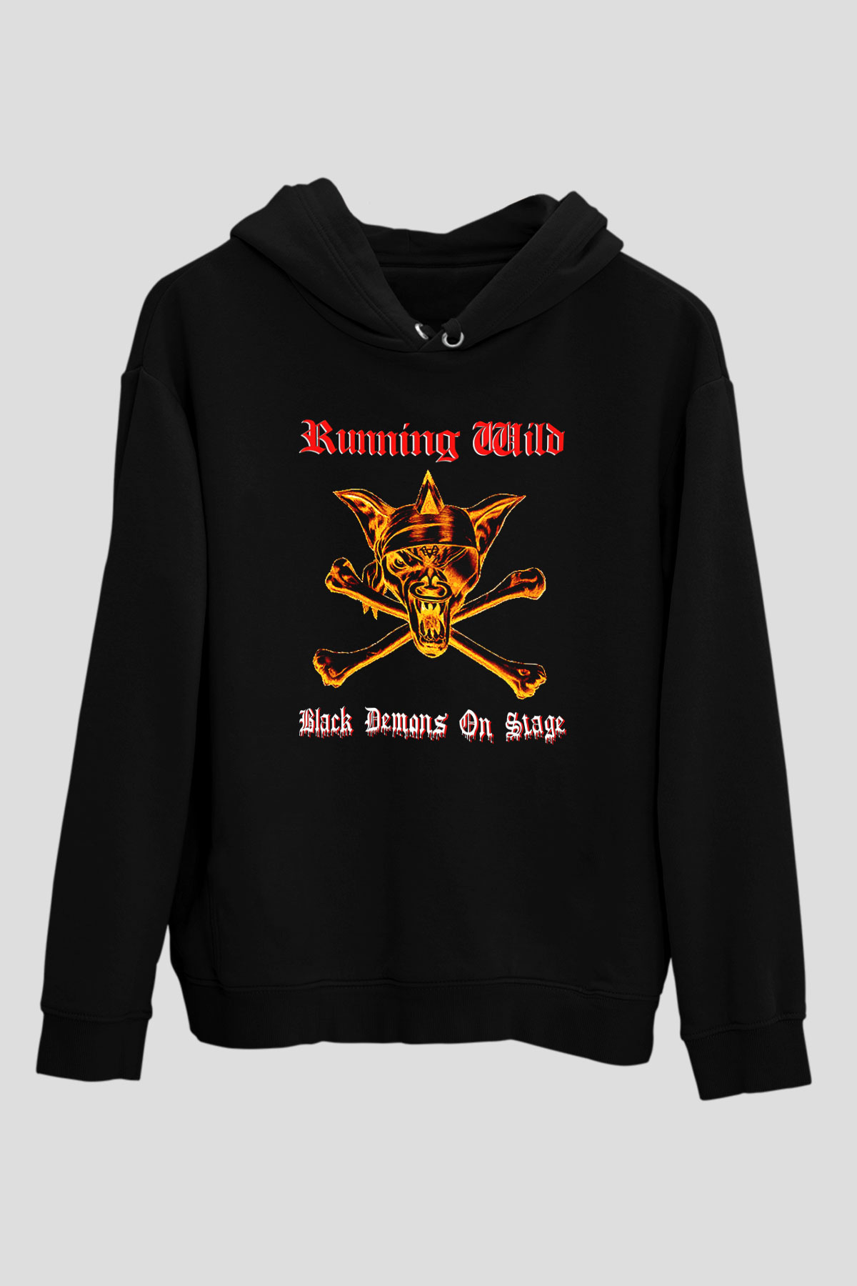 Running Wild Baskılı Unisex Siyah Kapüşonlu Sweatshirt