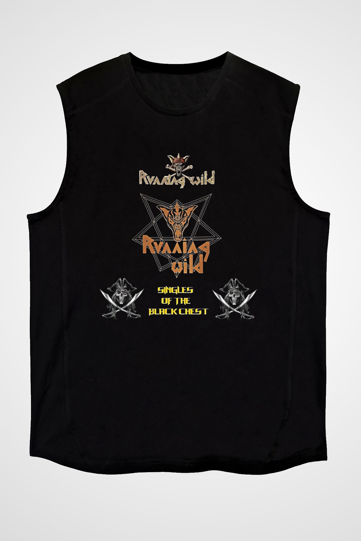 Running Wild Baskılı Unisex Siyah Kolsuz Tişört - Tshirt