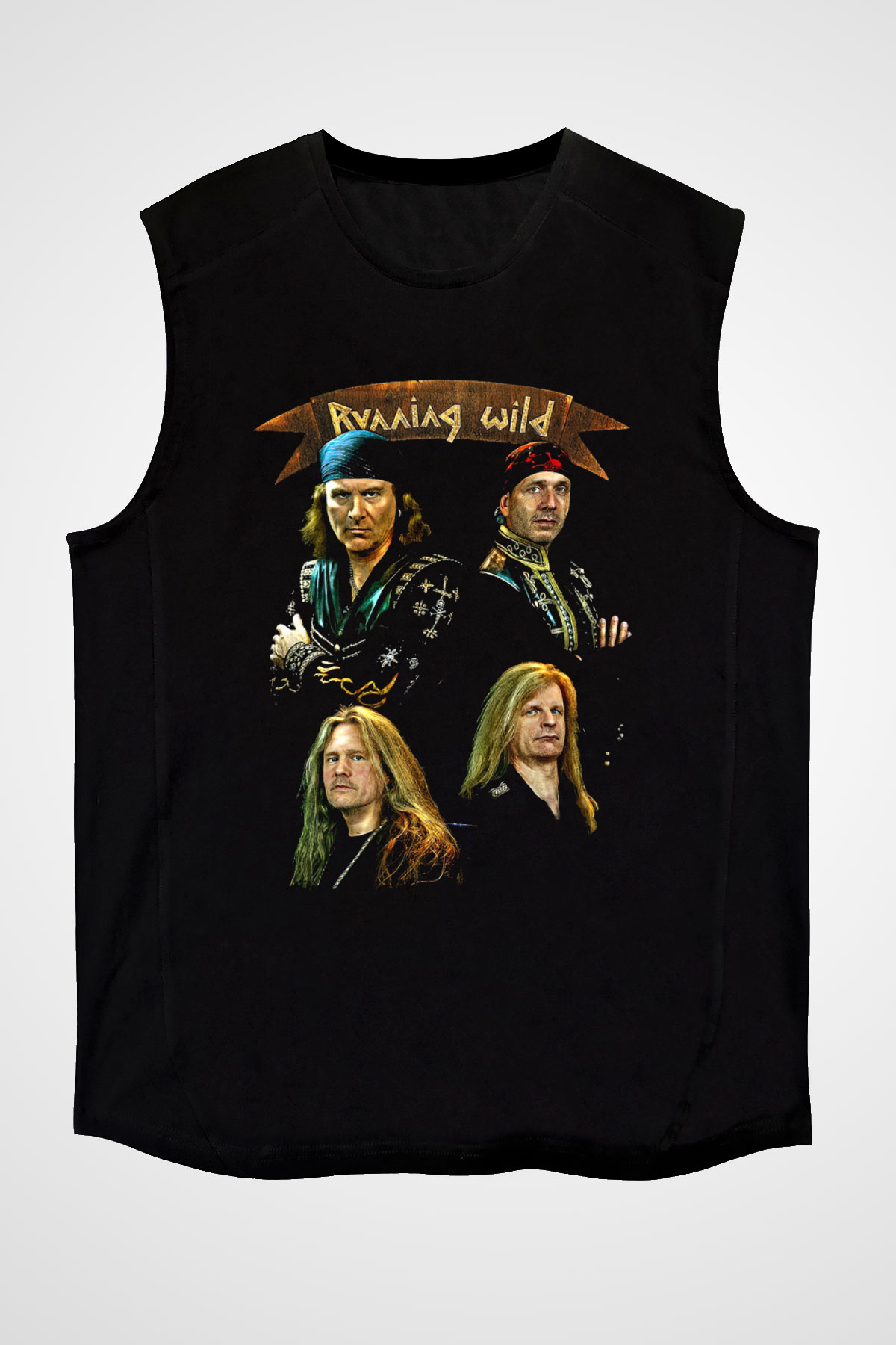 Running Wild Baskılı Unisex Siyah Kolsuz Tişört - Tshirt