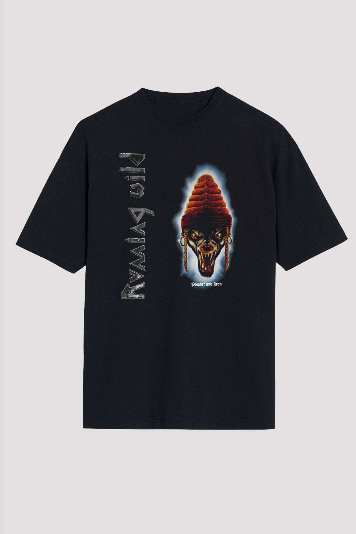 Running Wild Baskılı Unisex Siyah Oversize Tişört - Tshirt