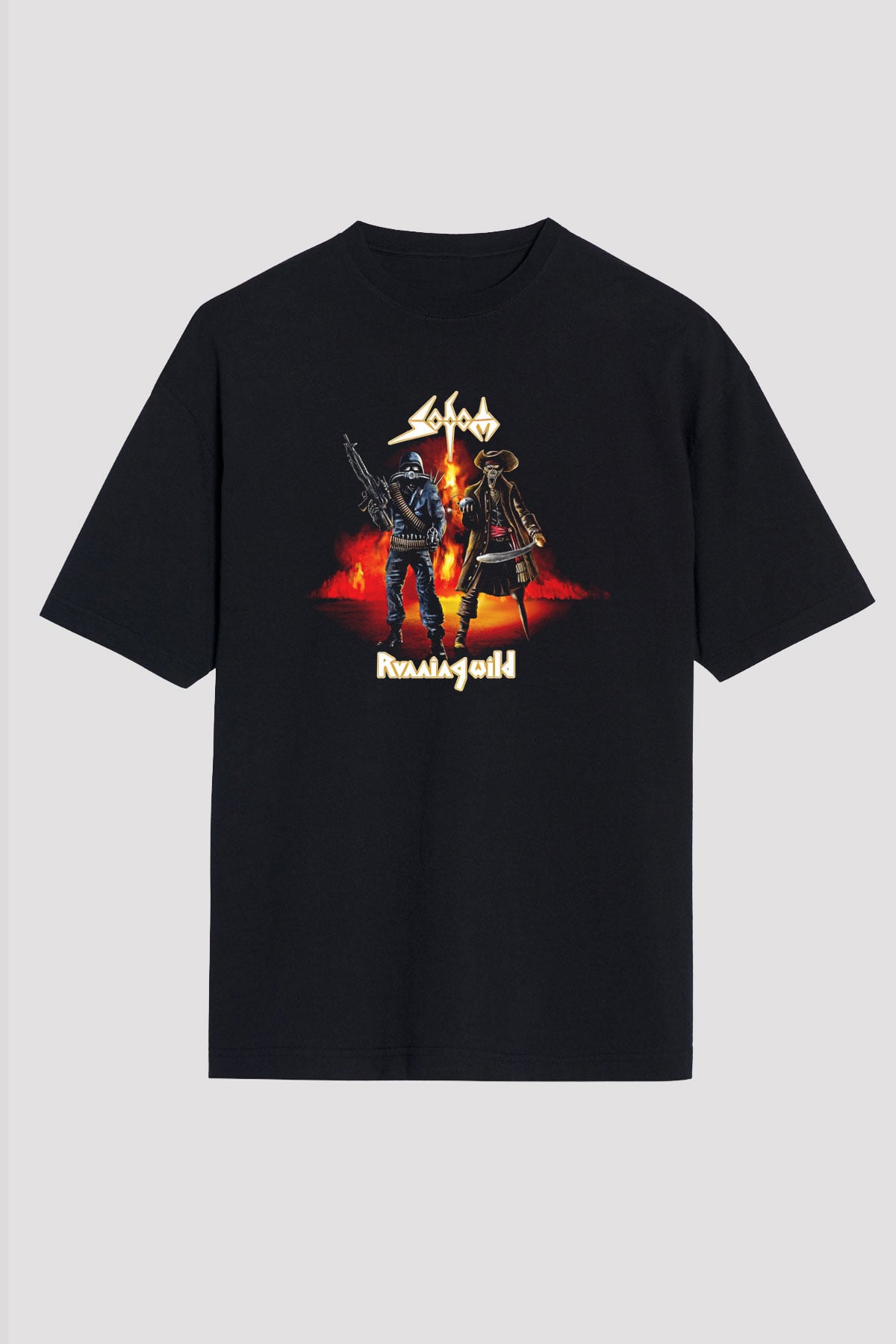 Running Wild Baskılı Unisex Siyah Oversize Tişört - Tshirt