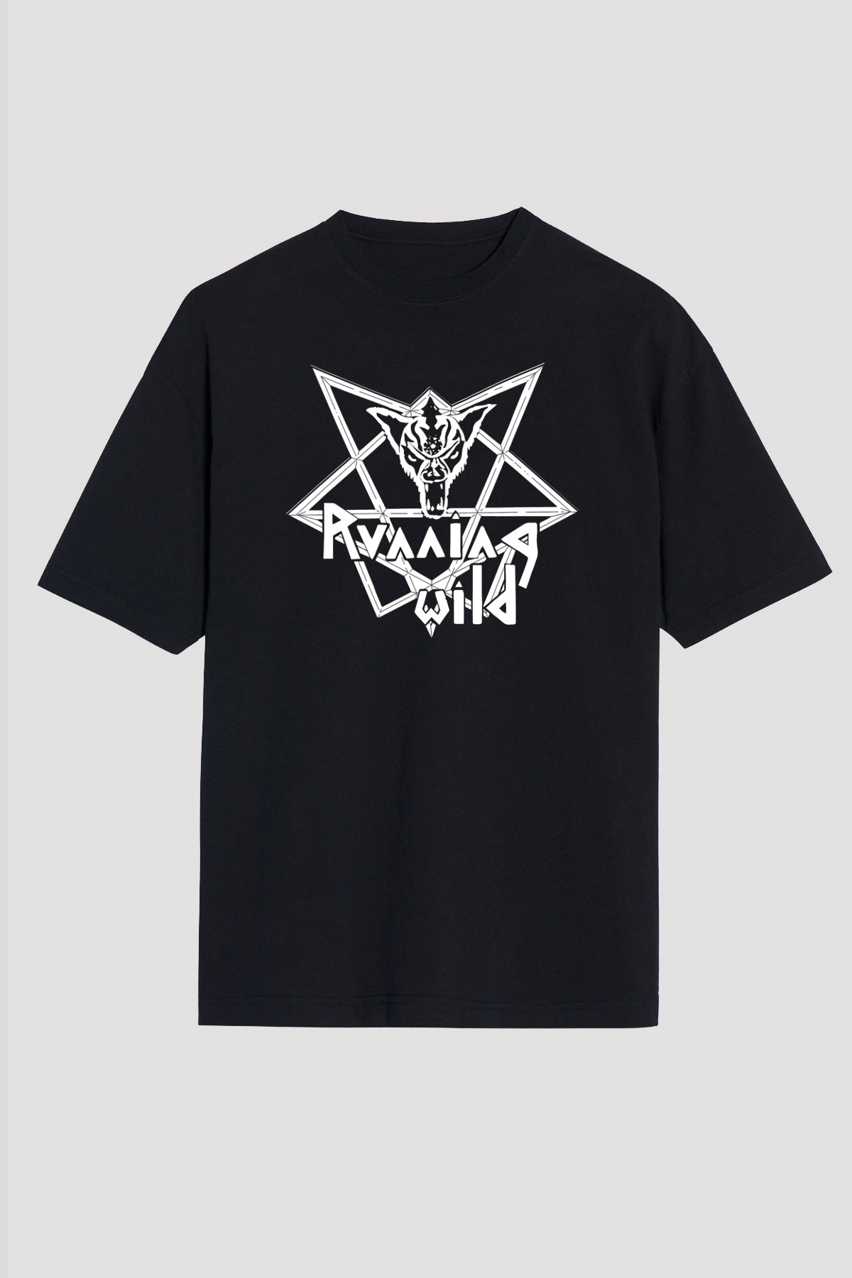 Running Wild Baskılı Unisex Siyah Oversize Tişört - Tshirt
