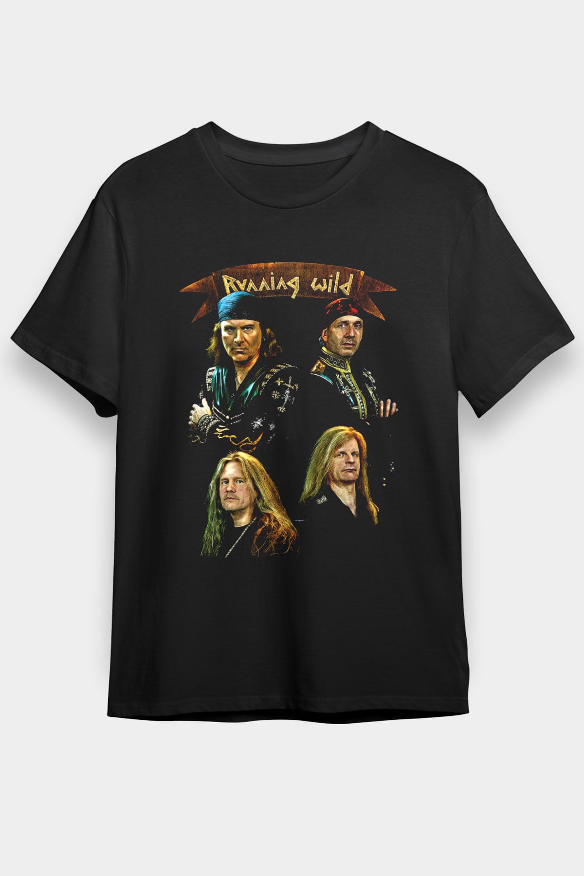 Running Wild Baskılı Unisex Siyah Tişört - Tshirt