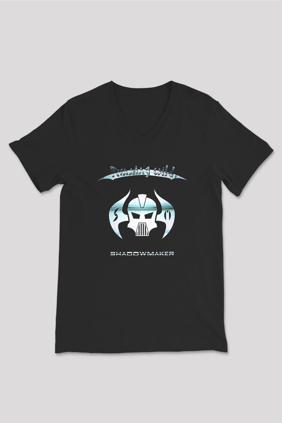Running Wild Baskılı Unisex Siyah V Yaka Tişört - Tshirt