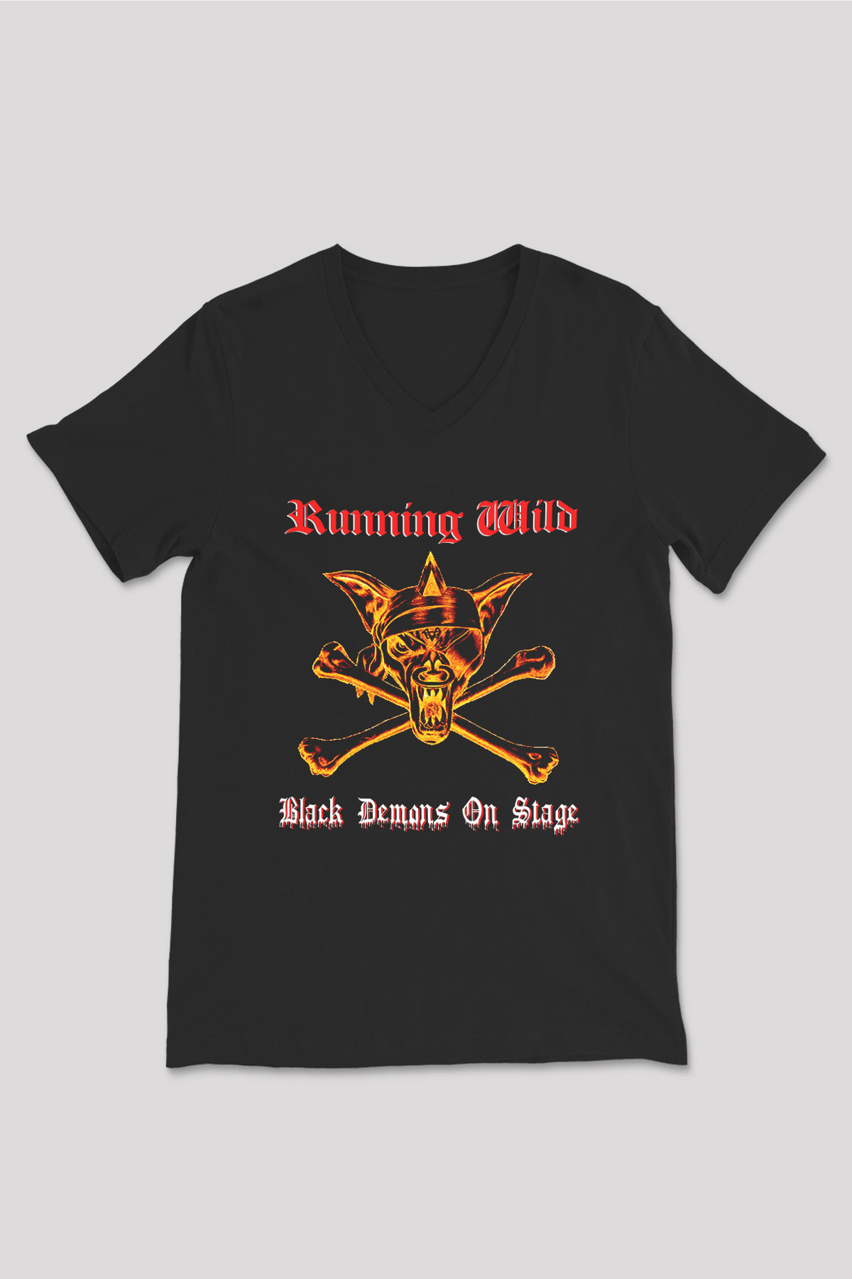 Running Wild Baskılı Unisex Siyah V Yaka Tişört - Tshirt