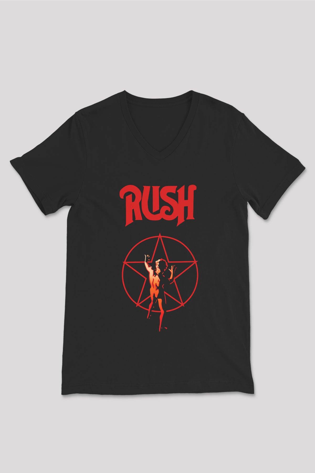 Rush Siyah Unisex V Yaka Tişört T-Shirt