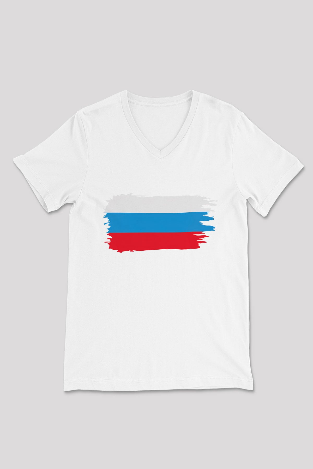Rusya Beyaz Unisex V Yaka Tişört T-Shirt