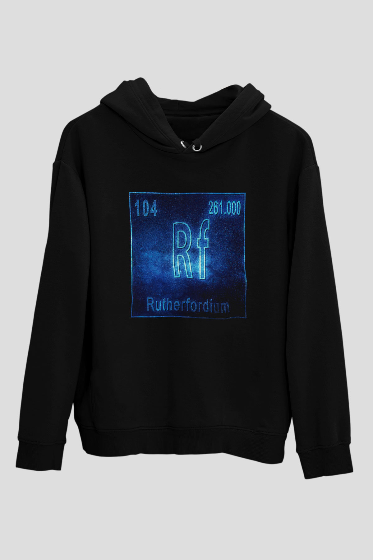 Rutherfordyum Atom Numarası Baskılı Unisex Siyah Hoodie