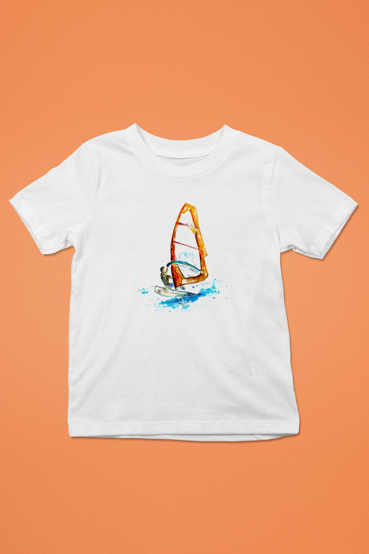 Rüzgar Sörfü Baskılı Unisex Beyaz Çocuk Tişört - Tshirt