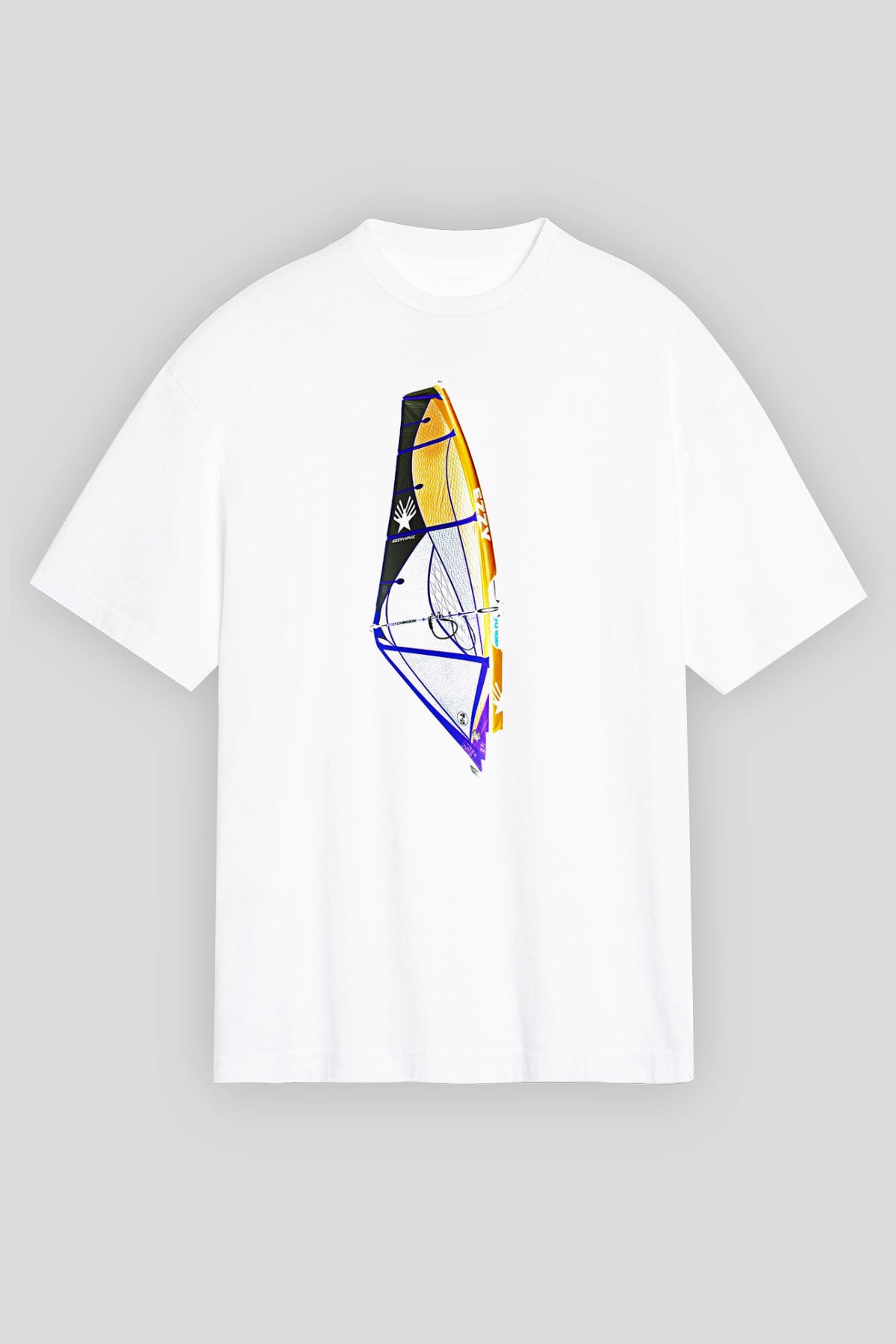Rüzgar Sörfü Baskılı Unisex Beyaz Oversize Tişört - Tshirt