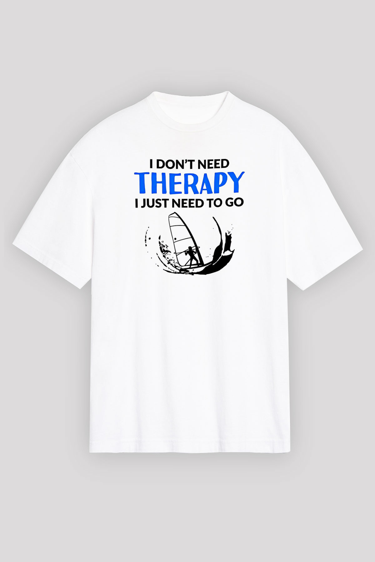 Rüzgar Sörfü Baskılı Unisex Beyaz Oversize Tişört - Tshirt