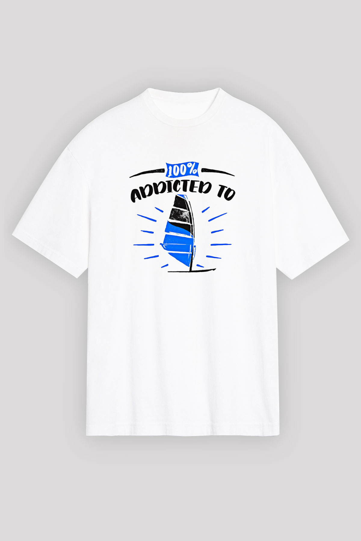 Rüzgar Sörfü Baskılı Unisex Beyaz Oversize Tişört - Tshirt
