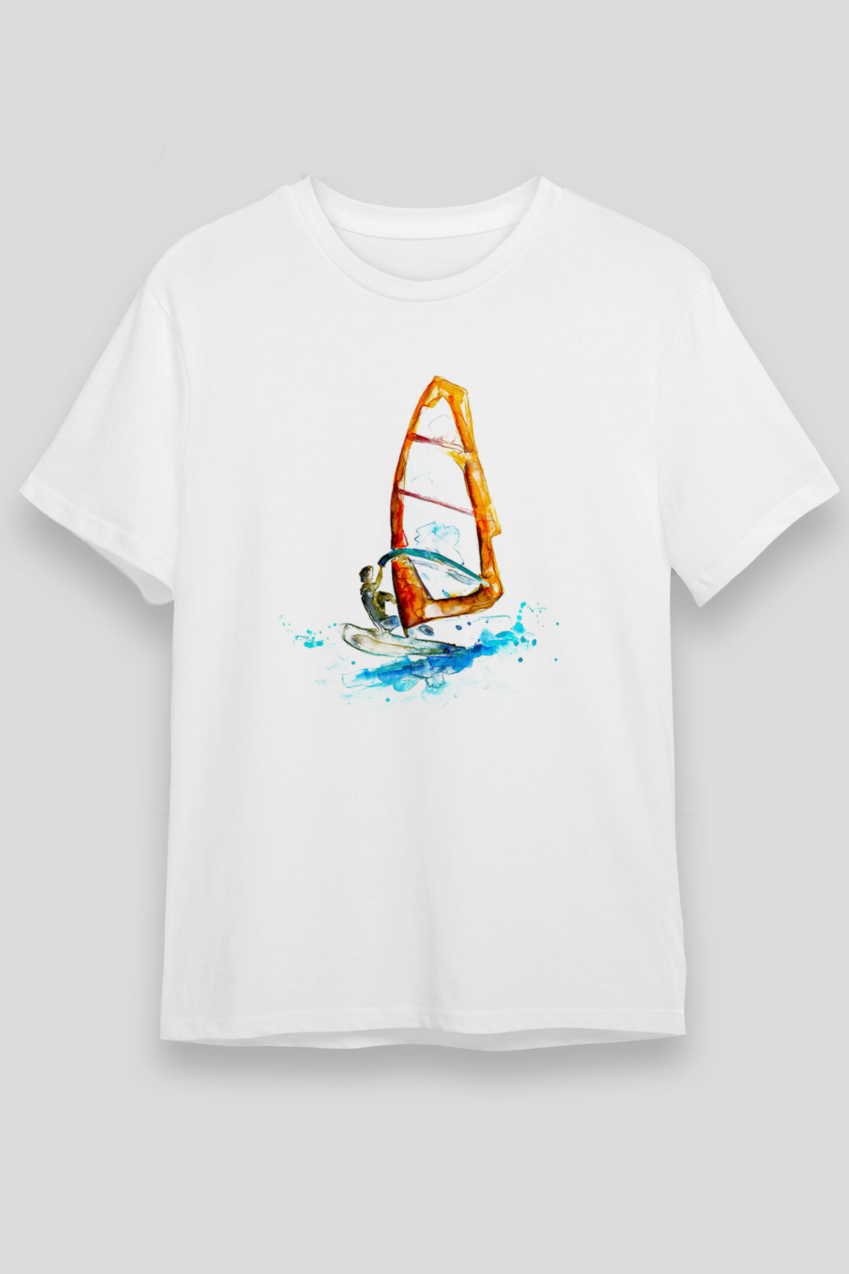 Rüzgar Sörfü Baskılı Unisex Beyaz Tişört - Tshirt
