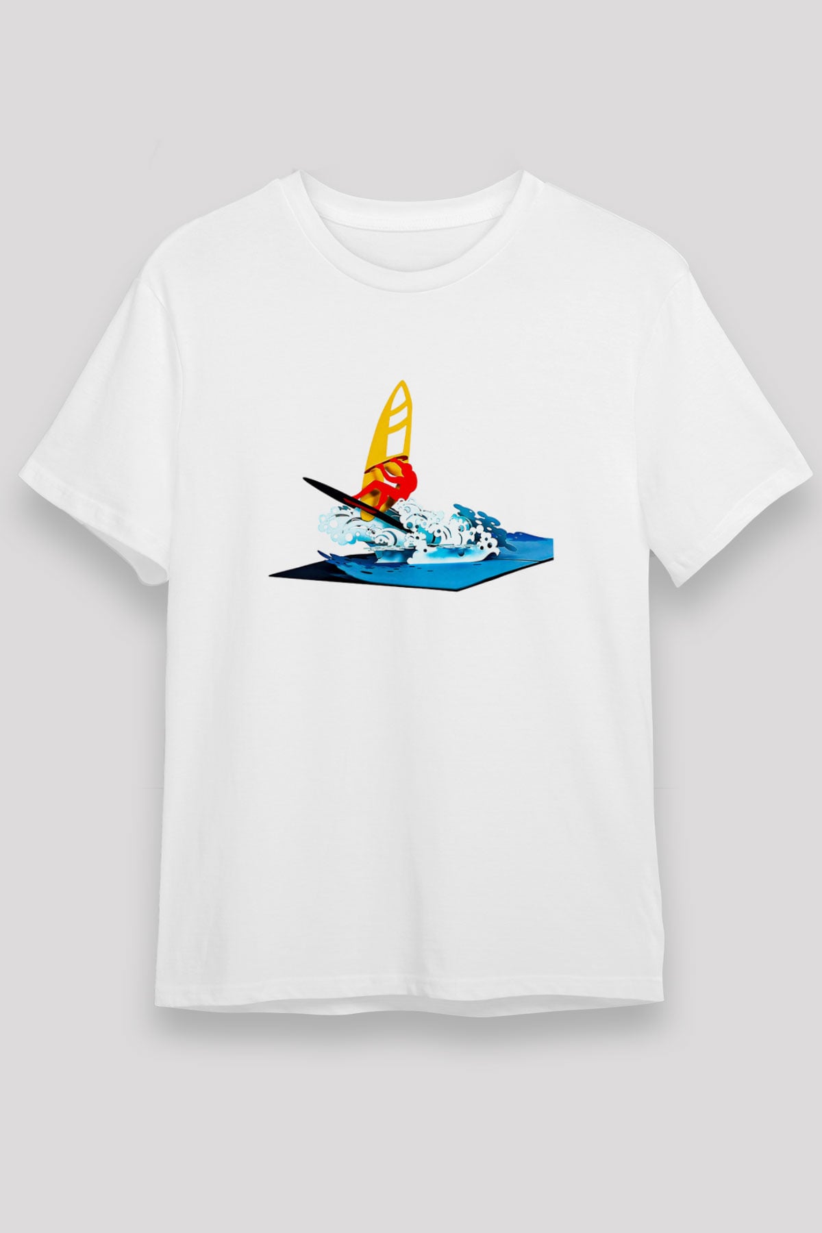 Rüzgar Sörfü Baskılı Unisex Beyaz Tişört - Tshirt