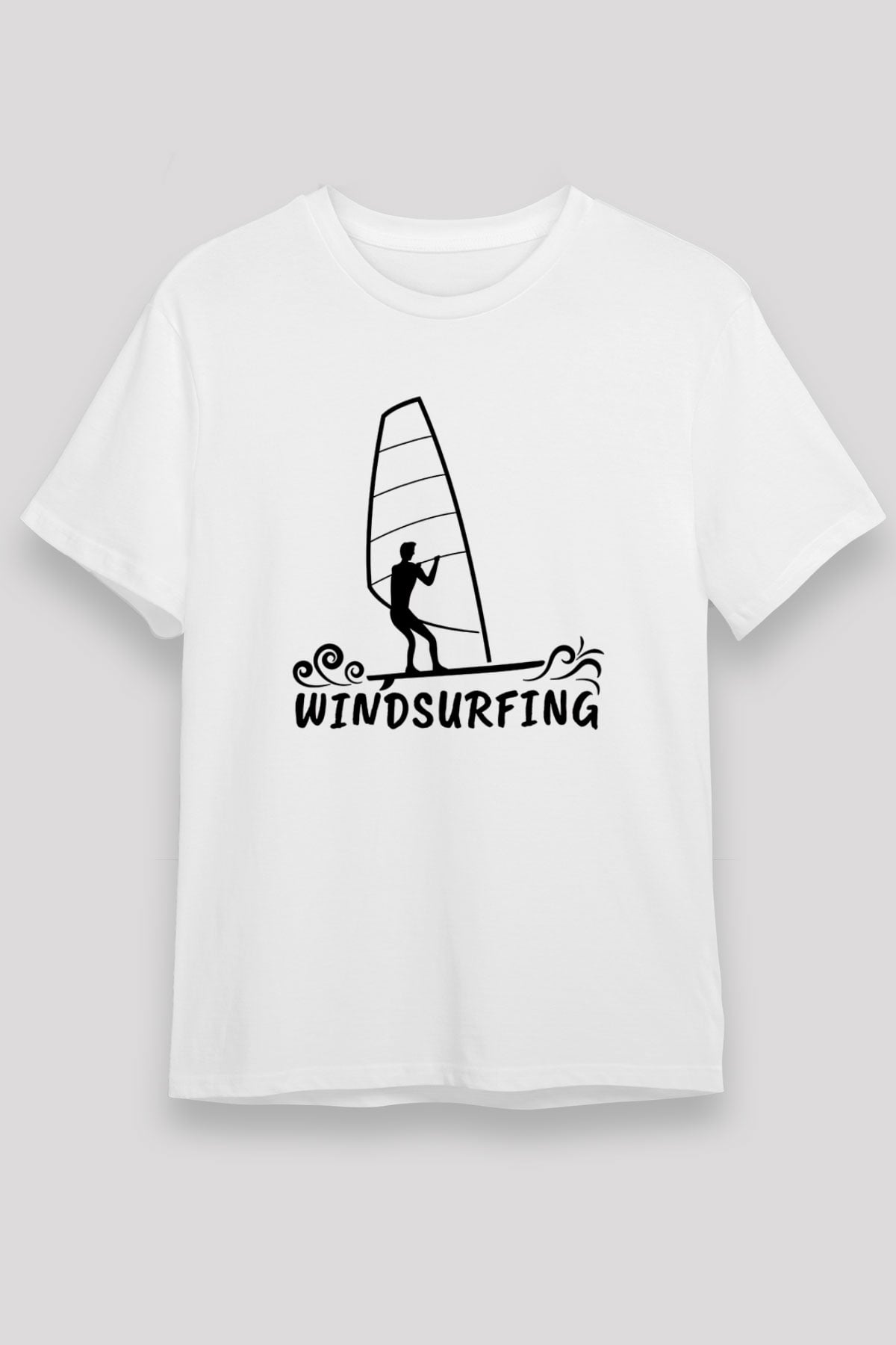 Rüzgar Sörfü Baskılı Unisex Beyaz Tişört - Tshirt