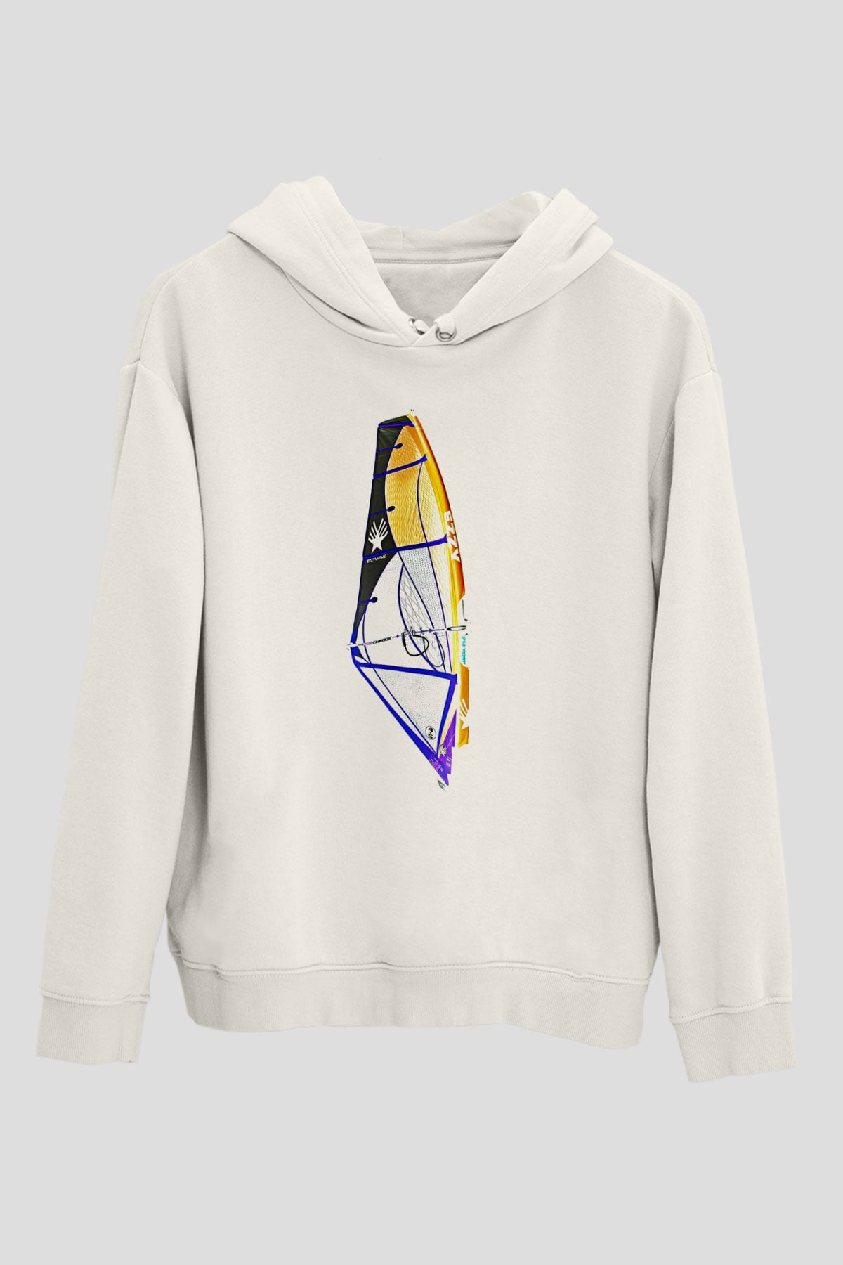 Rüzgar Sörfü Baskılı Unisex Ekru Hoodie