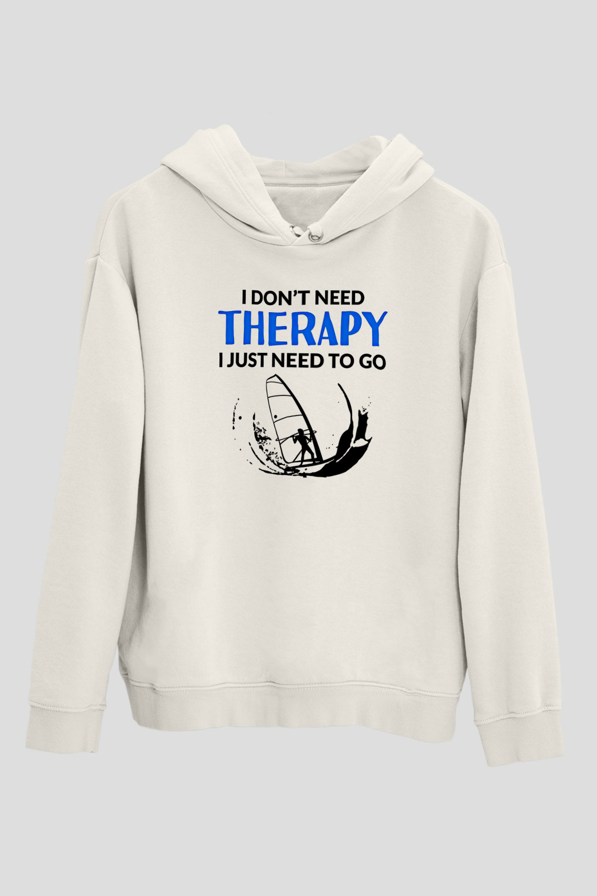 Rüzgar Sörfü Baskılı Unisex Ekru Hoodie