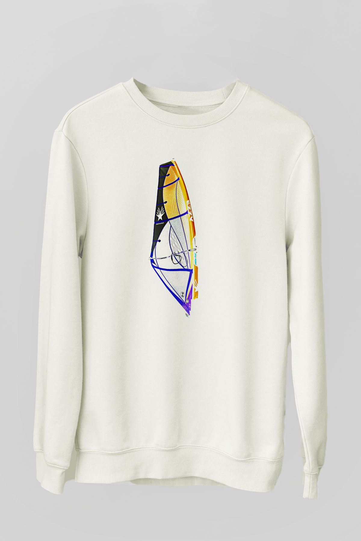 Rüzgar Sörfü Baskılı Unisex Ekru Sweatshirt