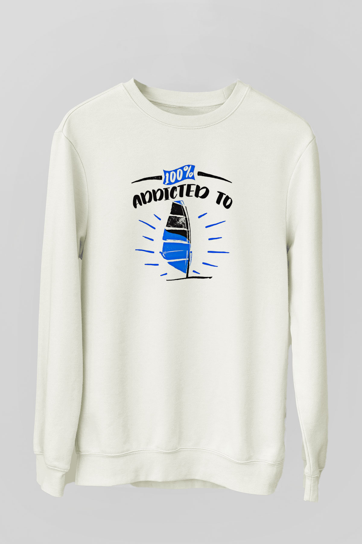 Rüzgar Sörfü Baskılı Unisex Ekru Sweatshirt