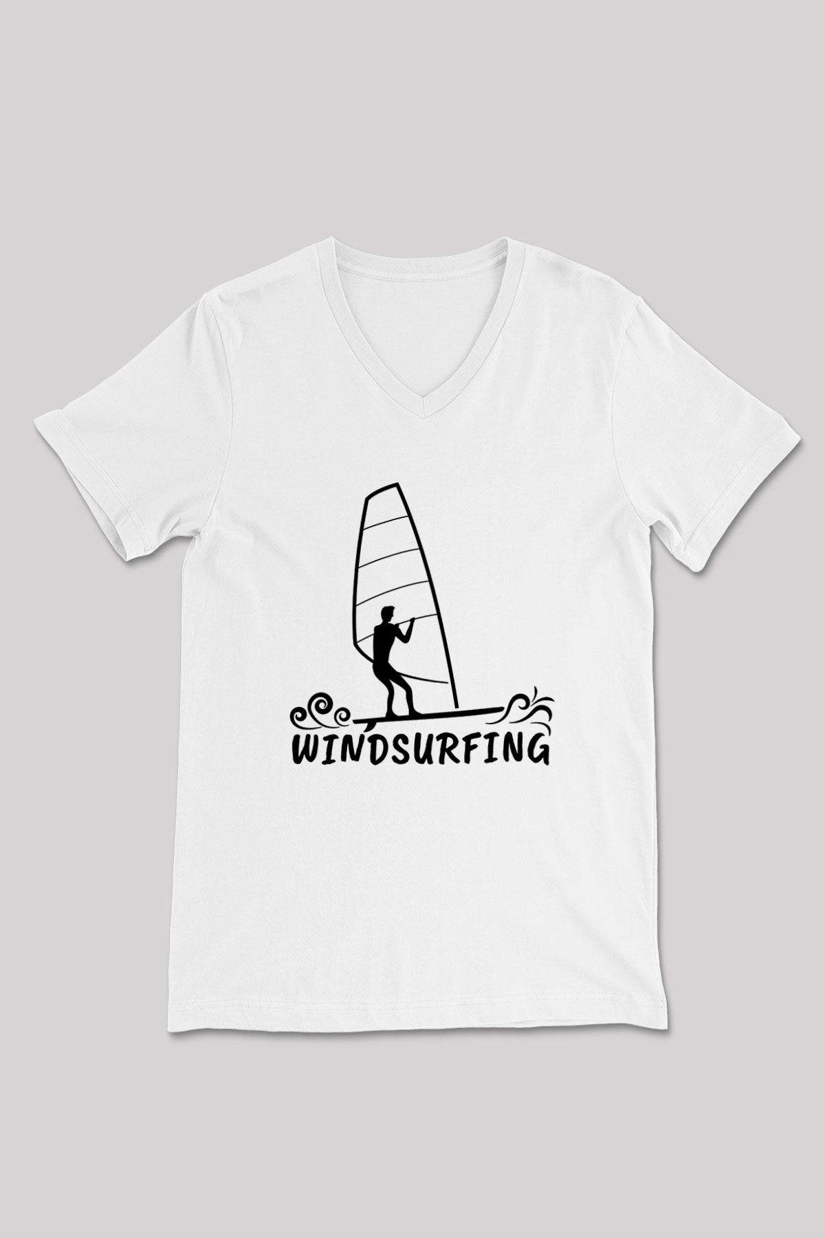 Rüzgar Sörfü Baskılı Unisex V Yaka Tişört - Tshirt
