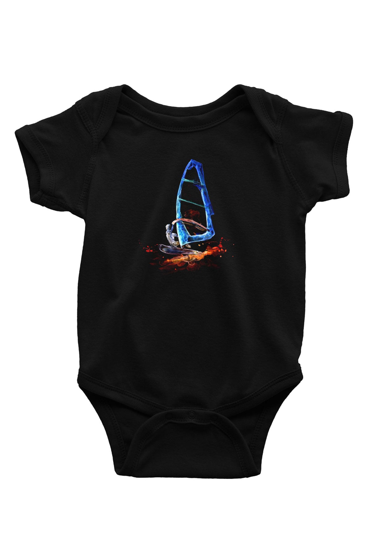 Rüzgar Sörfü - Windsurf Baskılı Unisex Siyah Bebek Body - Zıbın