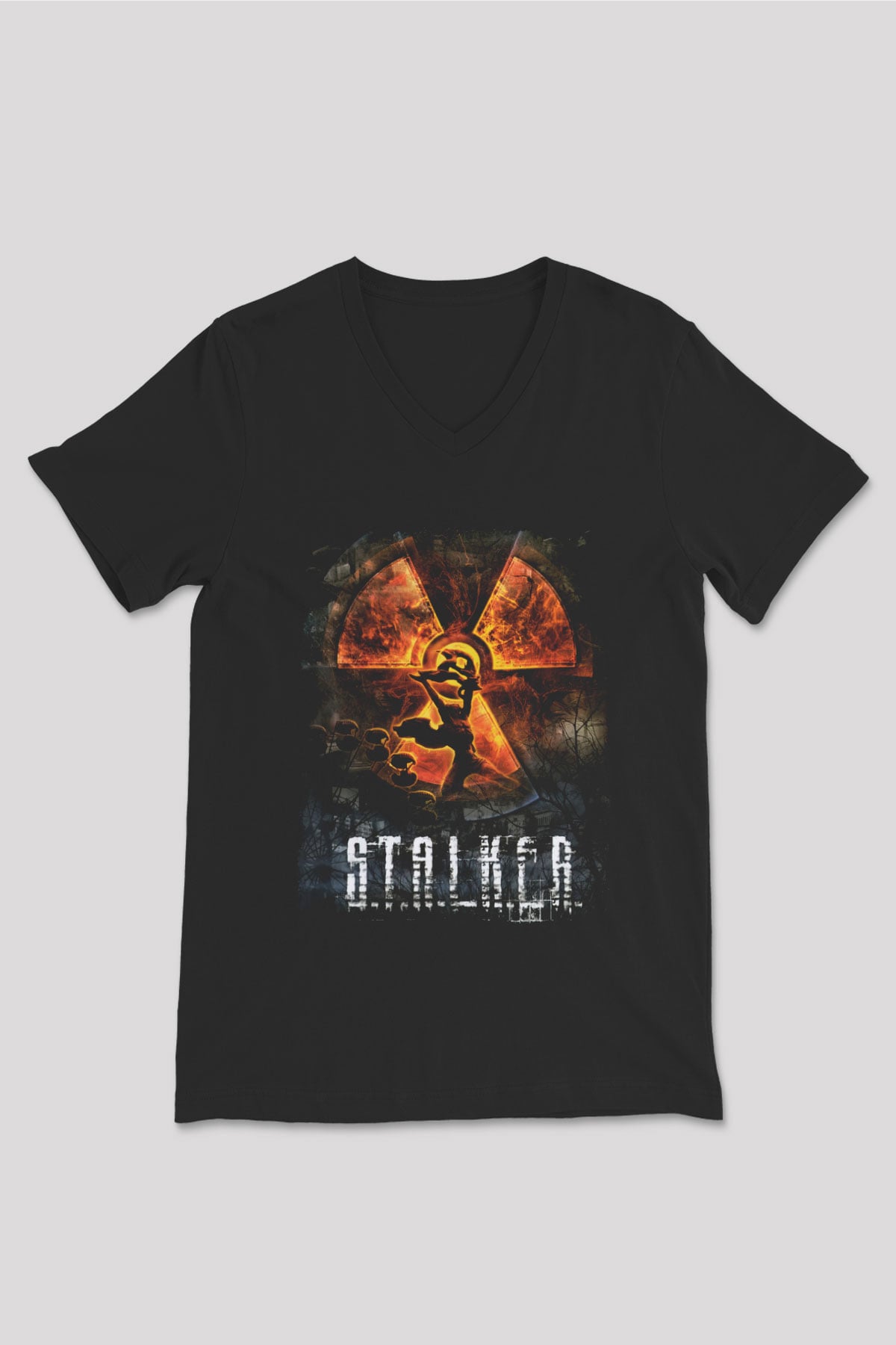 S.T.A.L.K.E.R. Siyah Unisex V Yaka Tişört