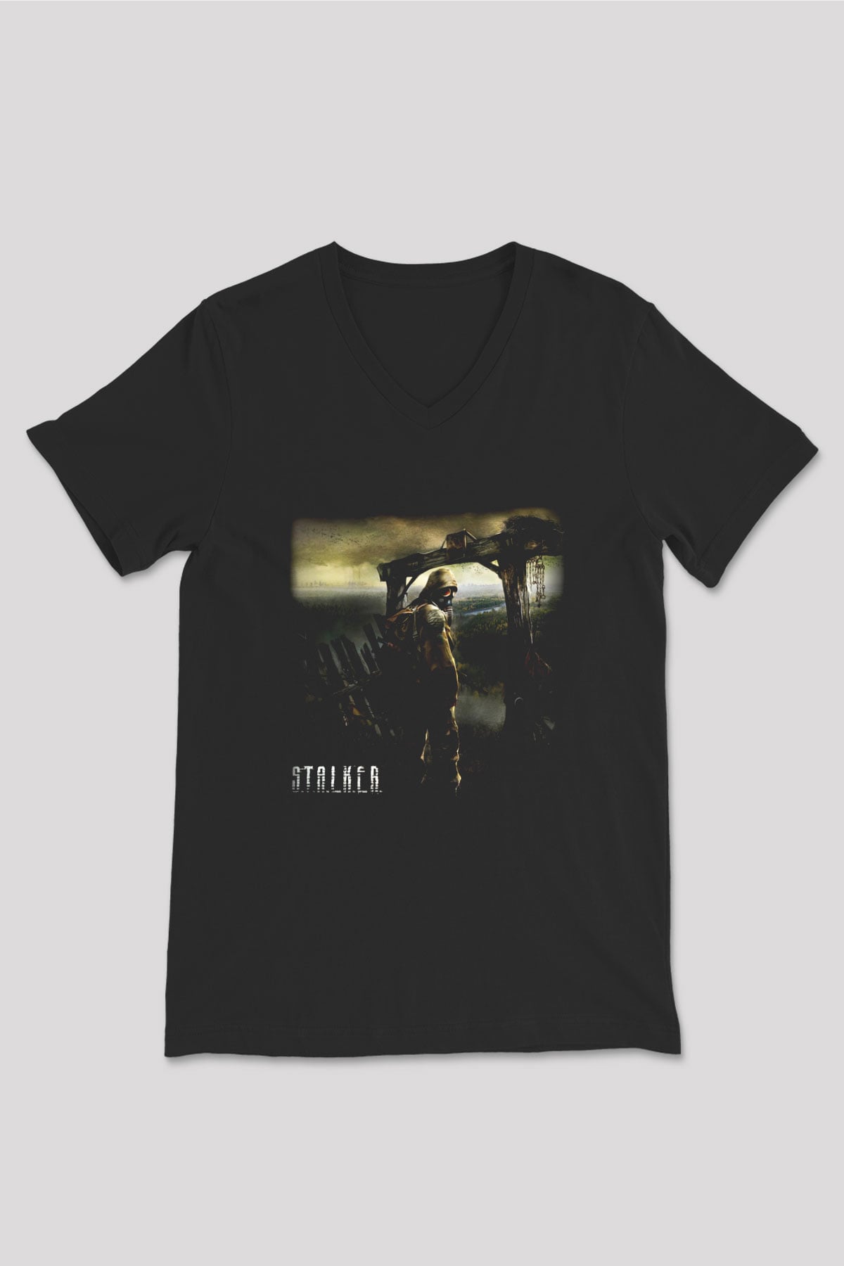 S.T.A.L.K.E.R. Siyah Unisex V Yaka Tişört T-Shirt