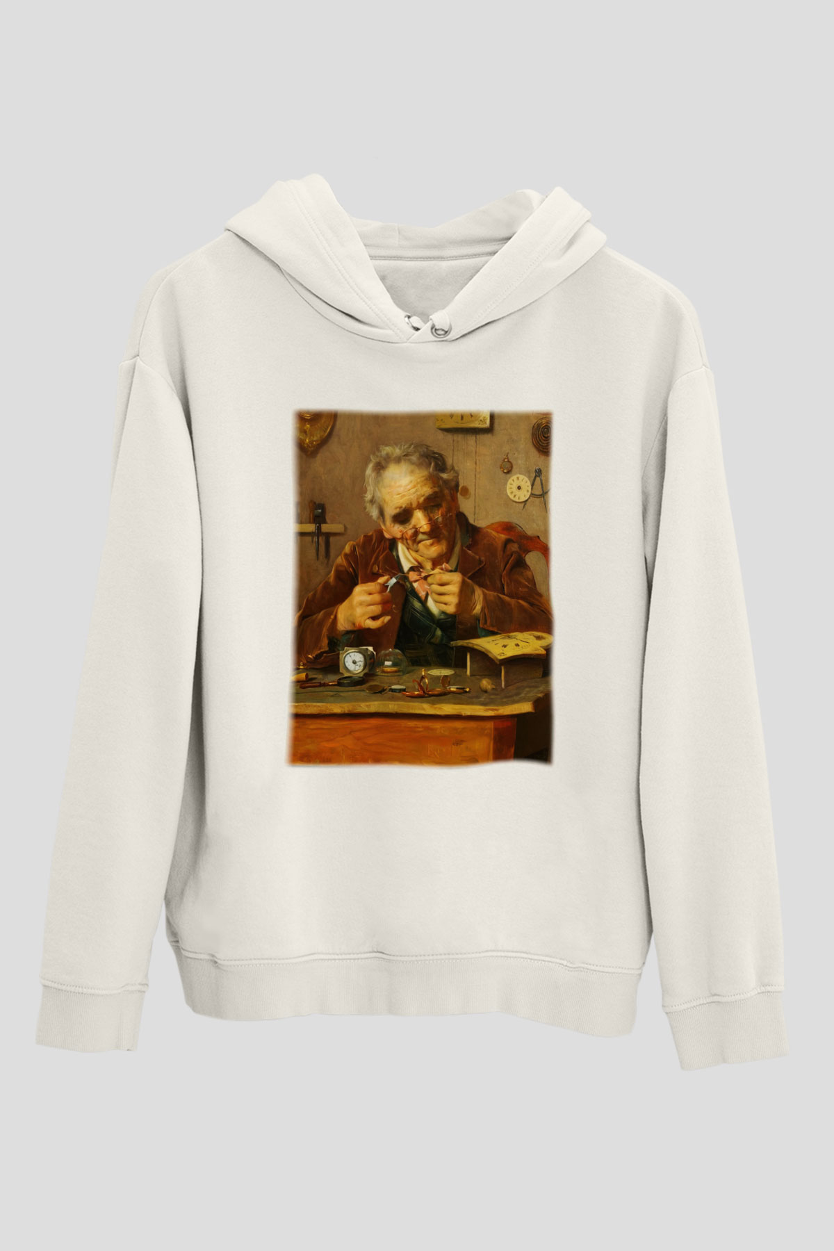 Saatçi Beyaz Unisex Hoodie
