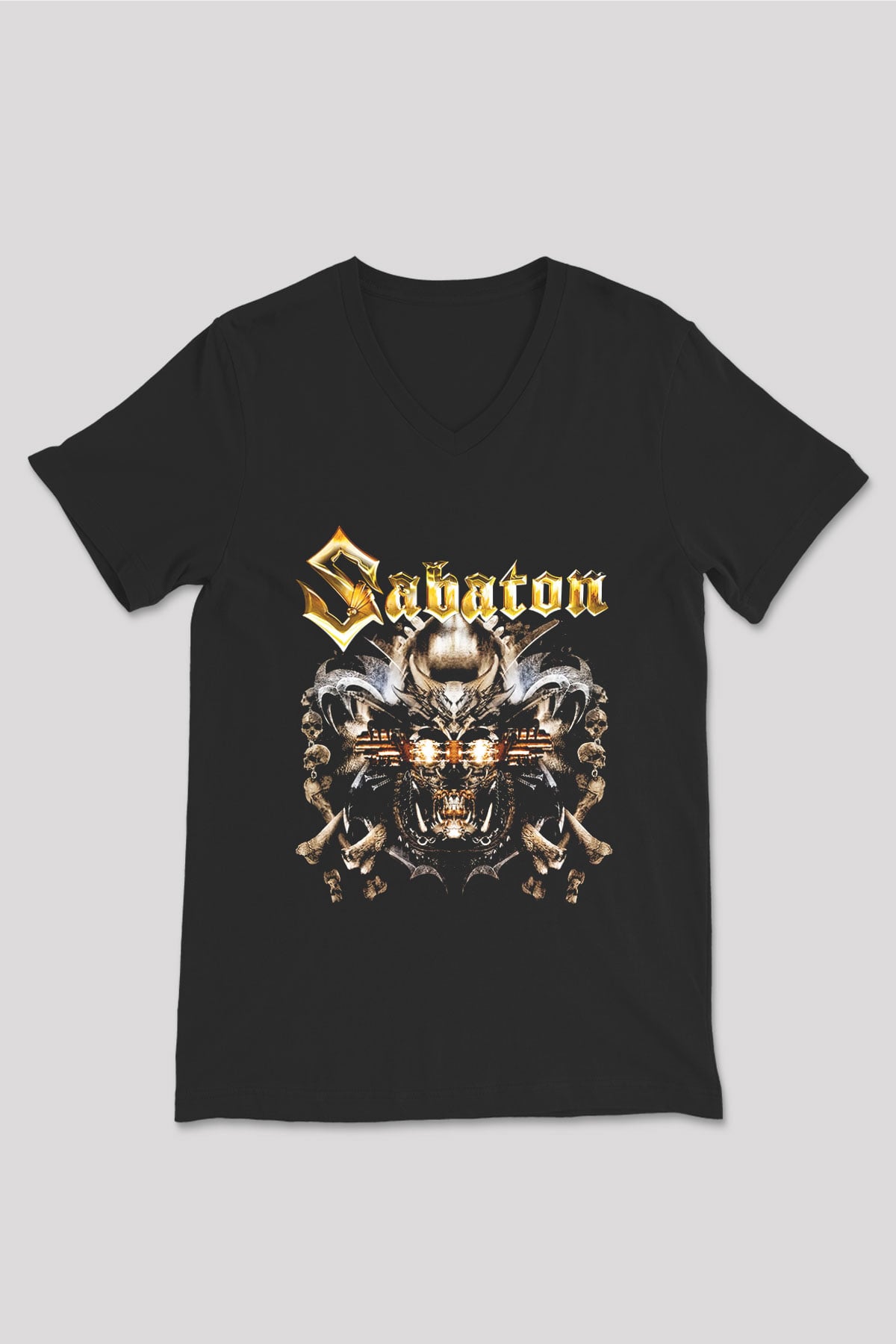 Sabaton Siyah Unisex V Yaka Tişört T-Shirt