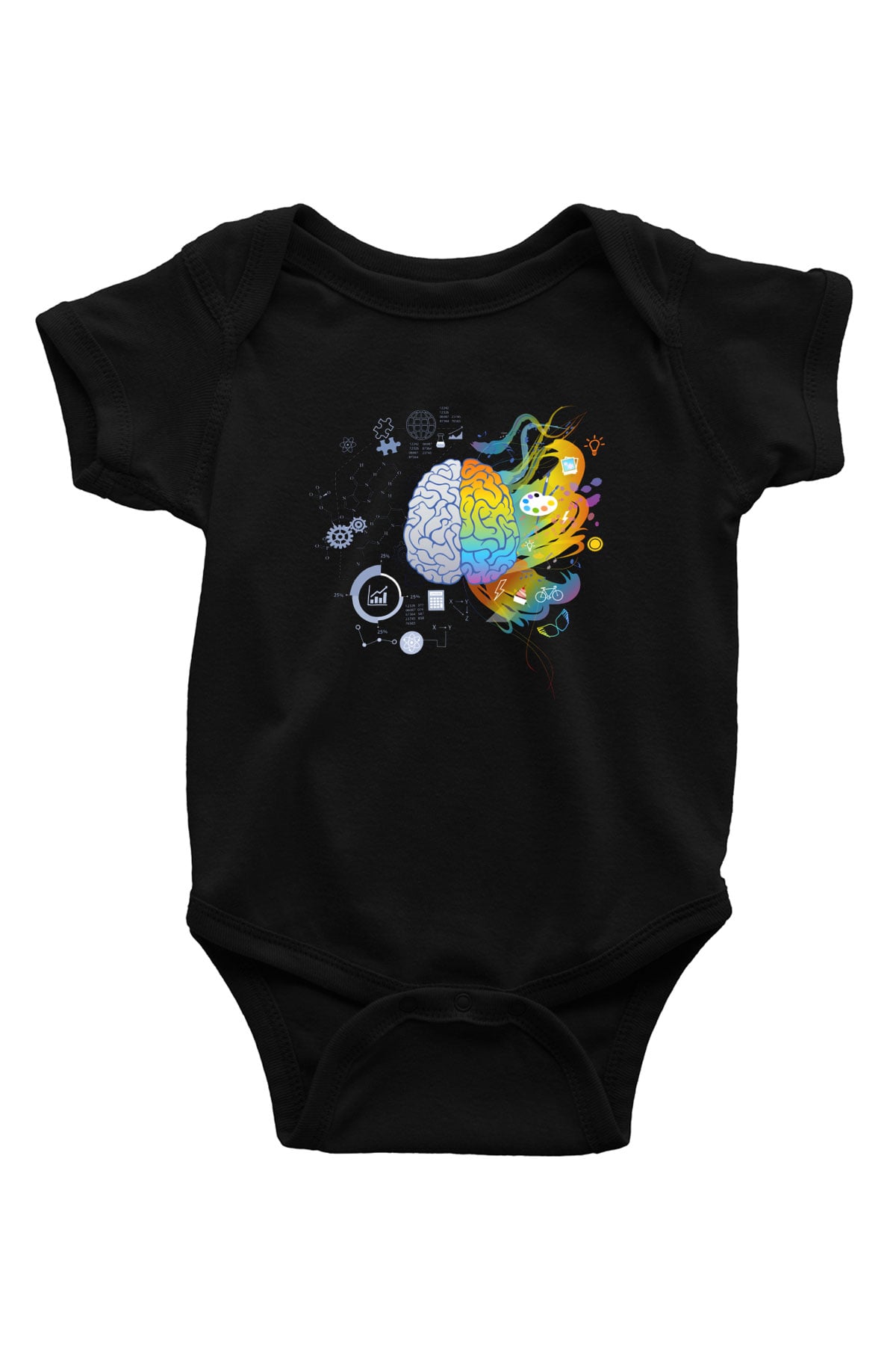 Sağ Beyin Sol Beyin Baskılı Unisex Siyah Bebek Body - Zıbın
