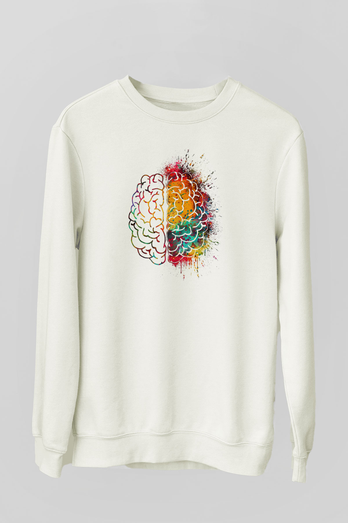 Sağ ve Sol Beyin Baskılı Unisex Ekru Sweatshirt