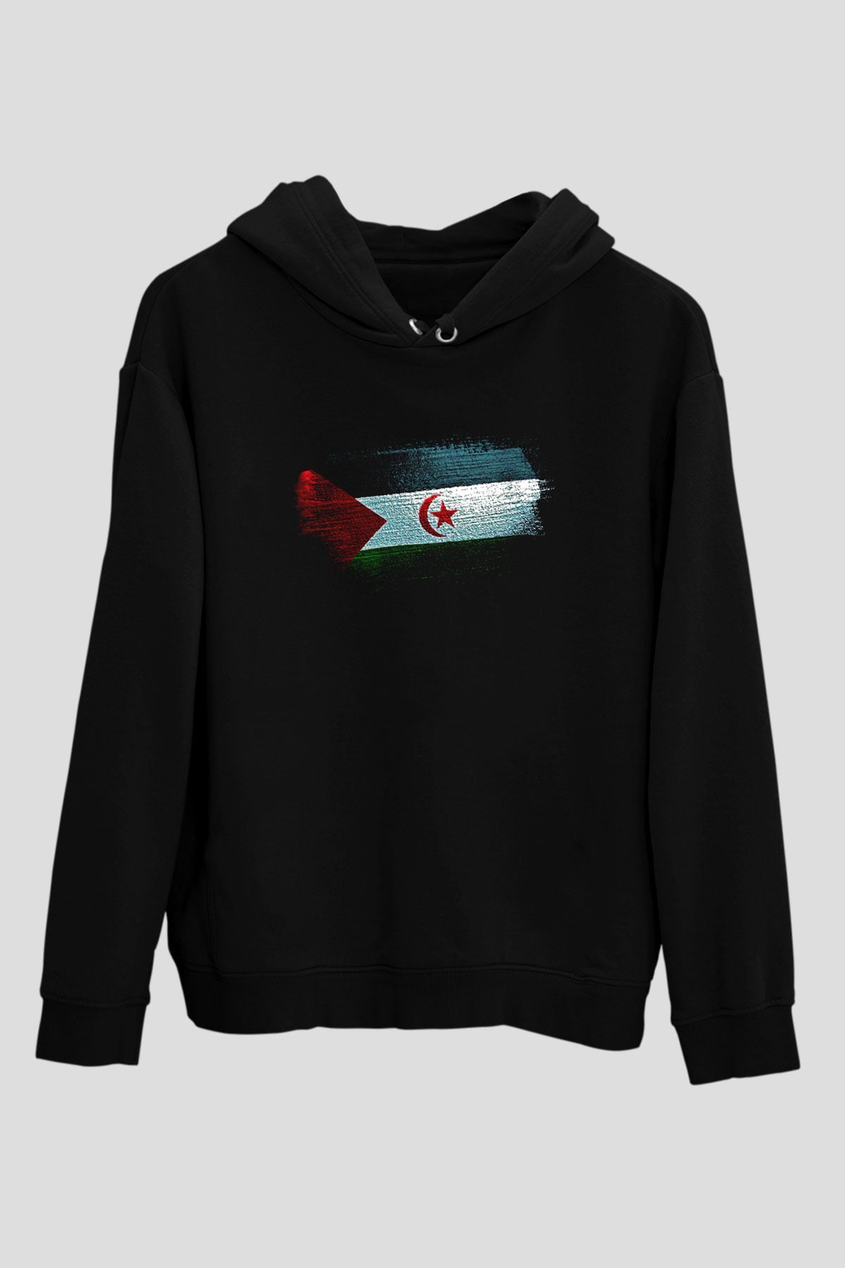 Sahrawi Bayrağı Baskılı Unisex Siyah Kapüşonlu Sweatshirt