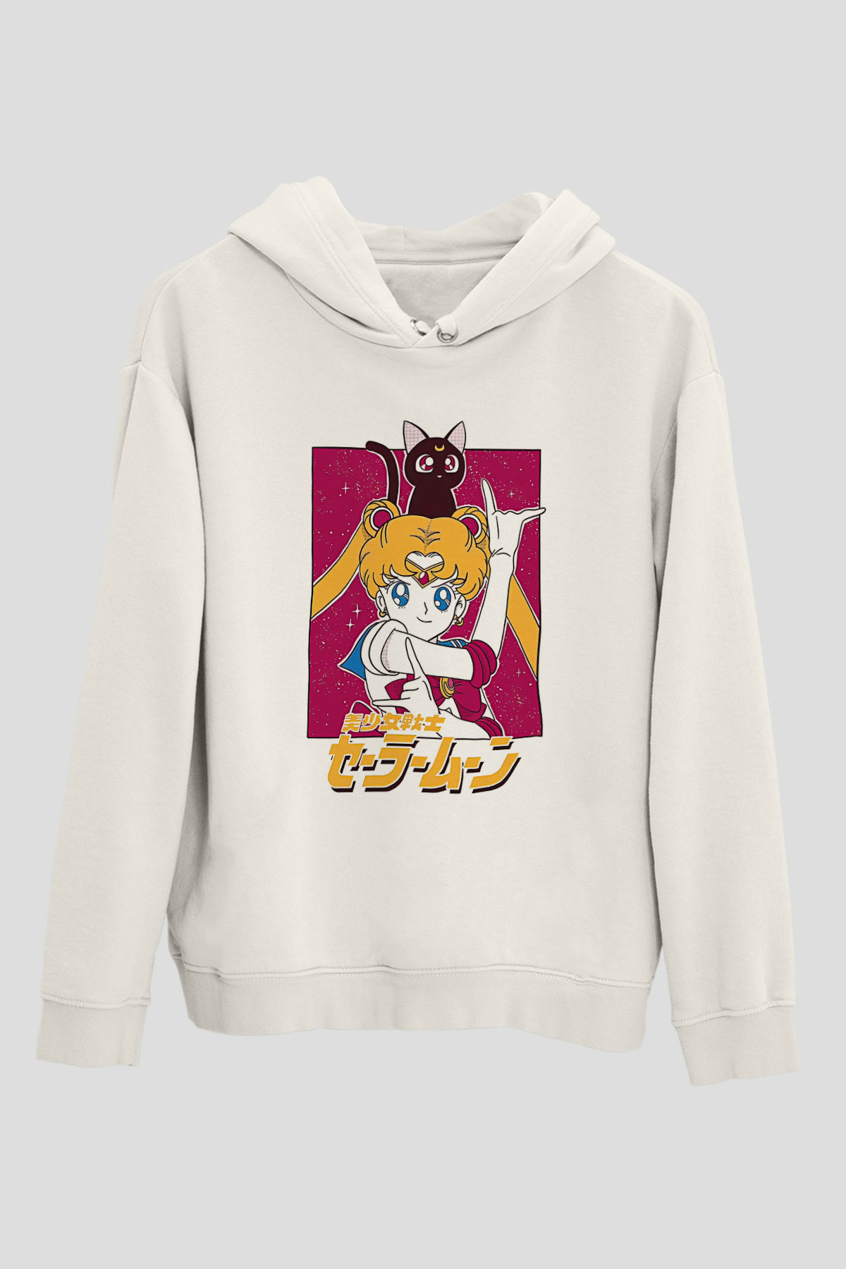Sailor Moon Baskılı Beyaz Unisex Hoodie