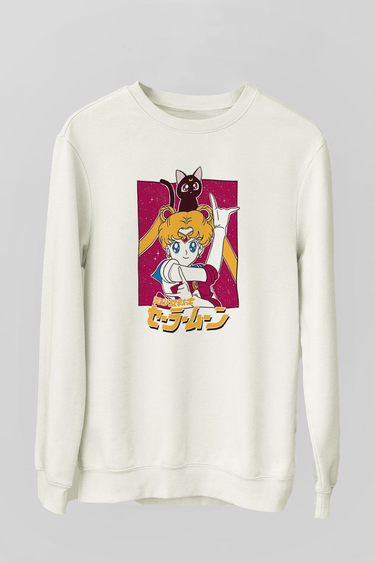 Sailor Moon Baskılı Beyaz Unisex Sweatshirt