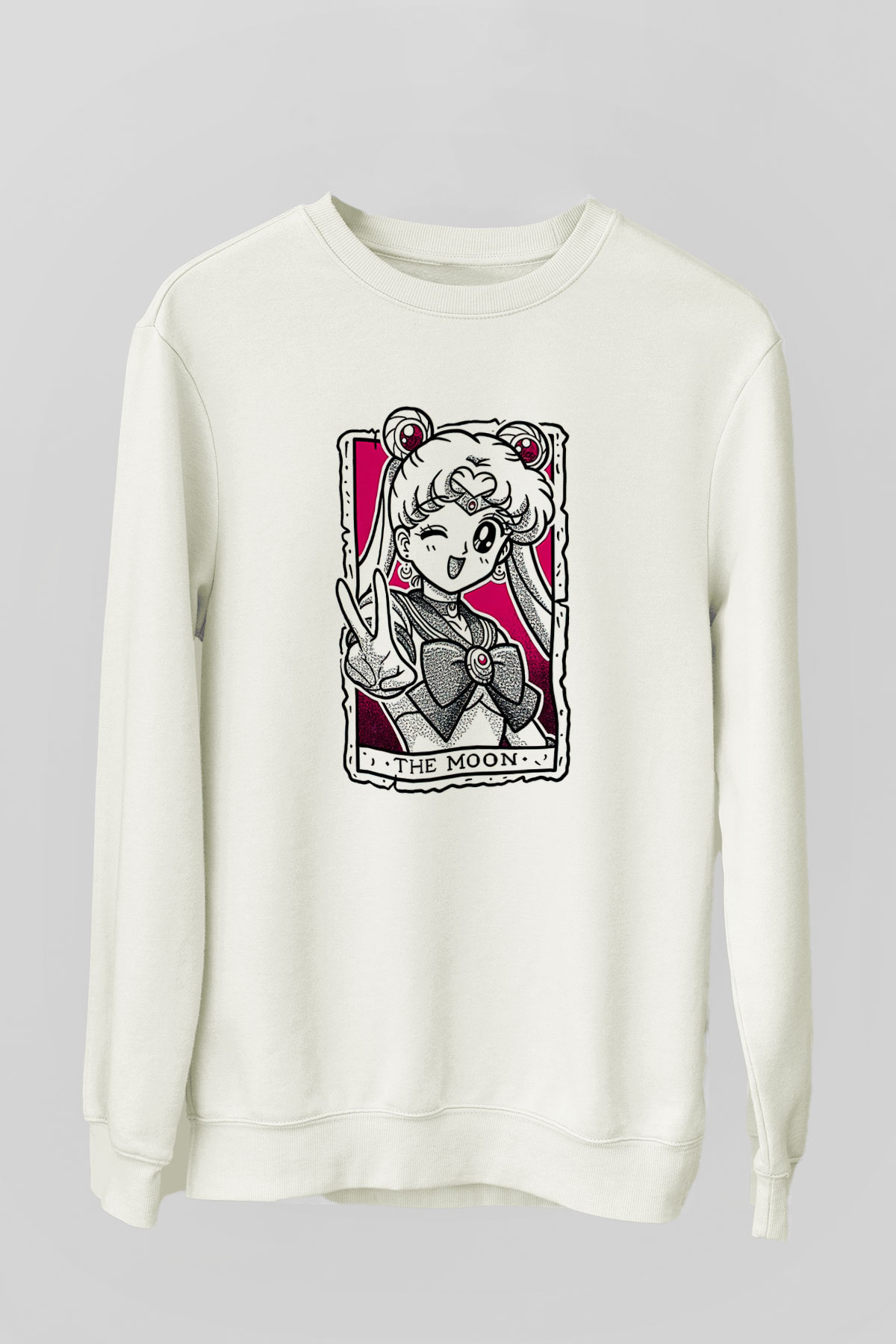 Sailor Moon Baskılı Beyaz Unisex Sweatshirt