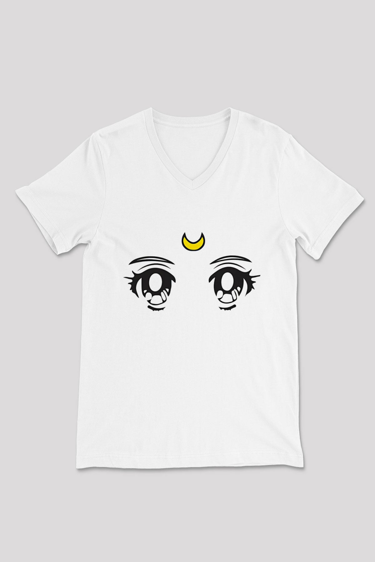 Sailor Moon Baskılı Beyaz Unisex V Yaka Tişört - Tshirt